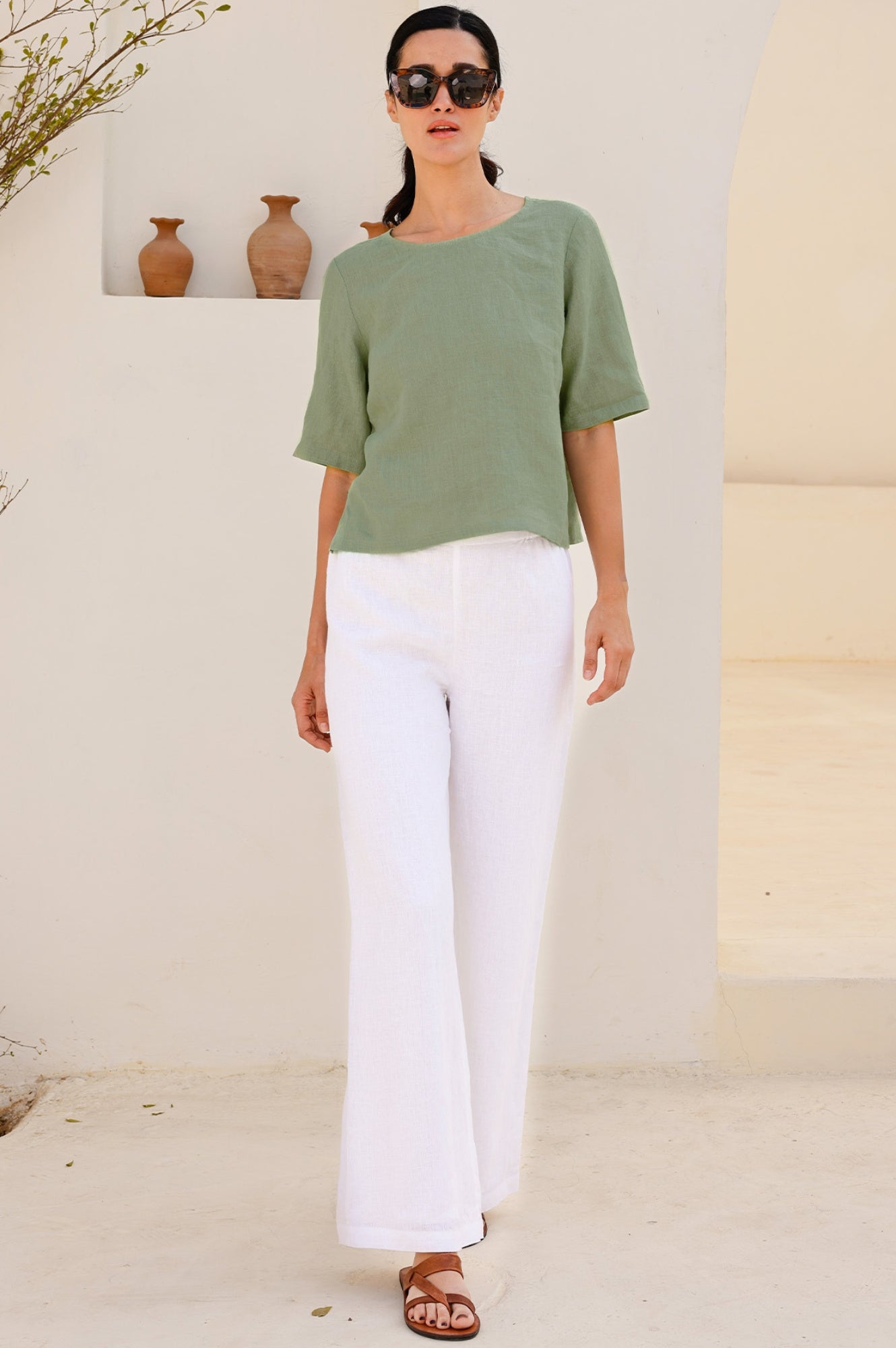 Breathable Wide Leg Linen Pants for Women - Comfortable White Summer Trousers | Perfect for Beach, Vacation & Casual Outings