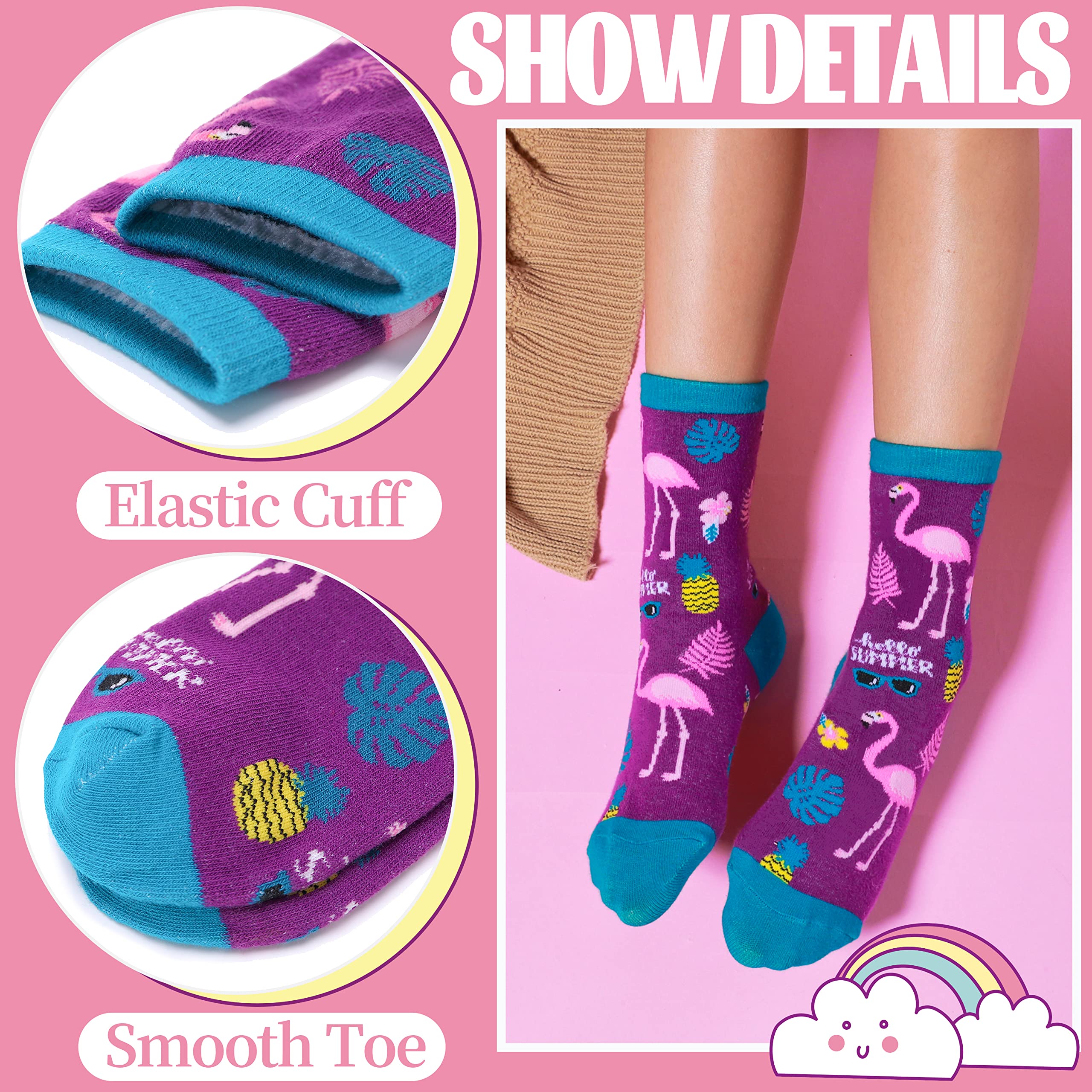**6 Pack Cute Cartoon Animal Cotton Crew Socks for Toddler Girls - Soft, Comfortable & Fashionable Kids Socks for School, Play & Everyday Wear**