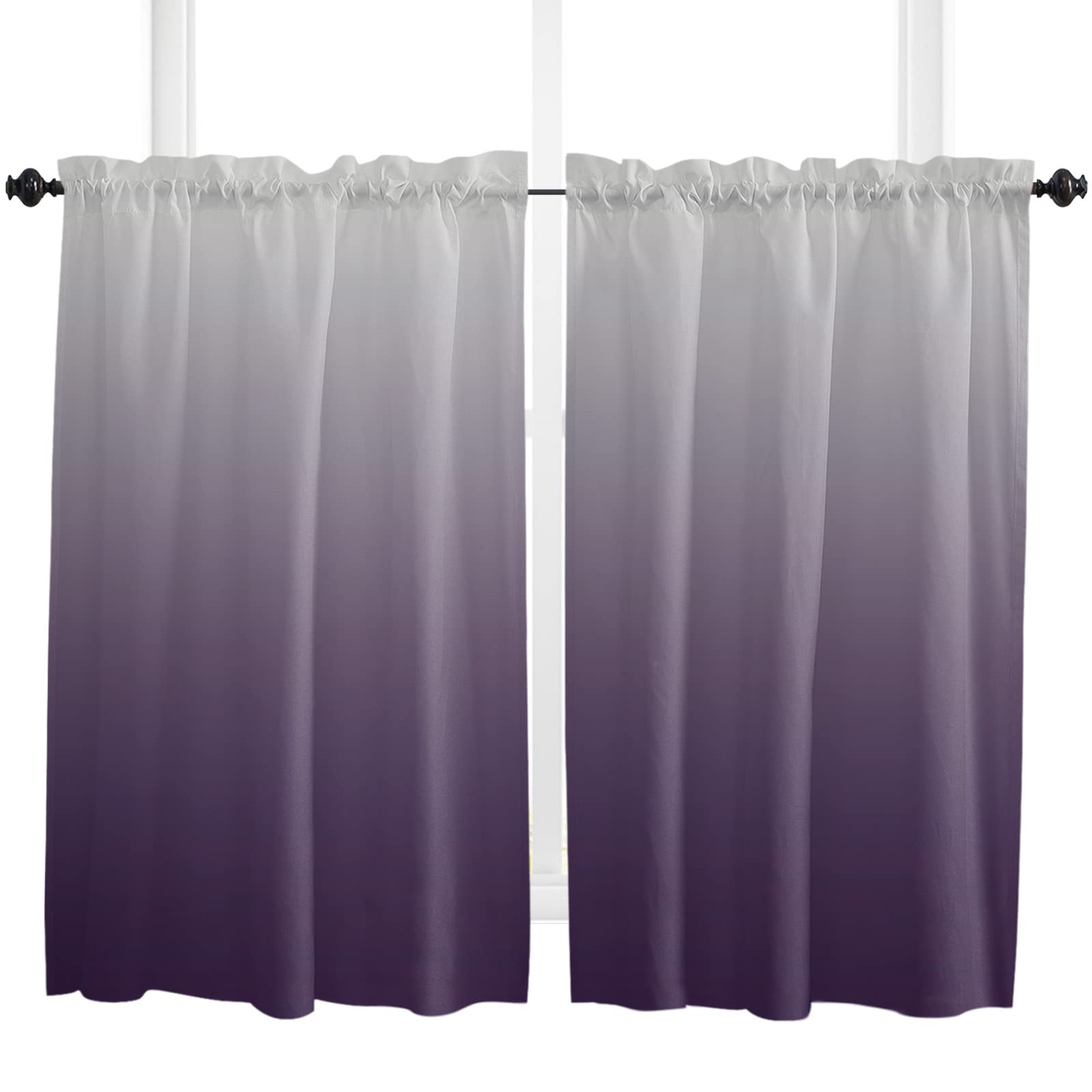 DecorLovee Gray-Purple Ombre Tier Curtains 27.5 x 45 Inches - Light Filtering Window Treatments for Bedroom, Kitchen & French Doors - Perfect for Patio Doors, Half Windows & Cozy Home Decor