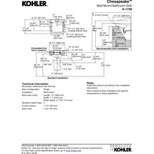 Kohler K-1728-96 Wall Mount Single Bowl Bathroom Sink in Biscuit Color - Perfect for Small Bathrooms, Powder Rooms, and Vanity Installations