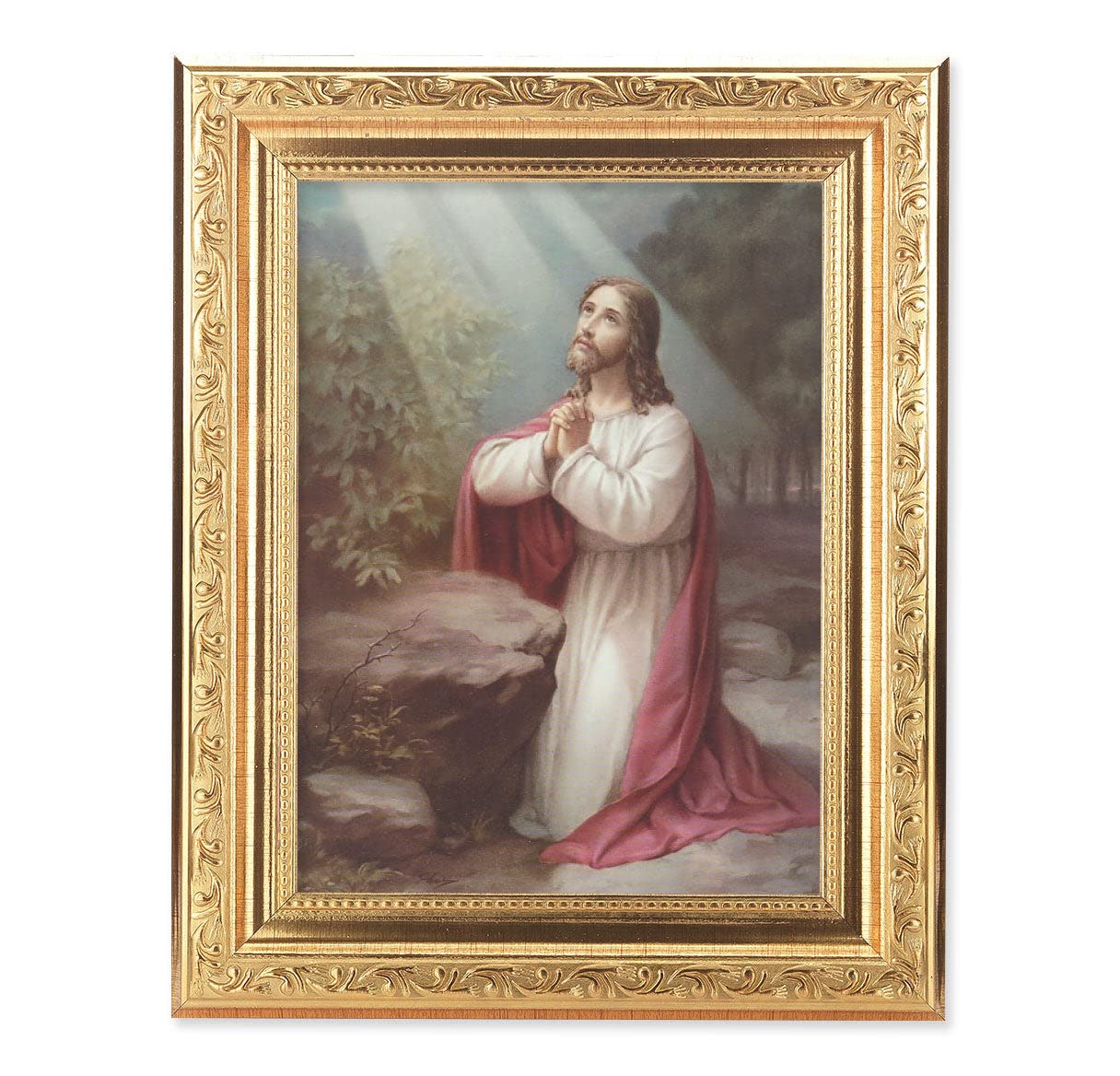 Christ on the Mount of Olives Framed Wall Art - Gold Leaf Antique Finish with Acanthus Detail - Religious Home Decor for Living Room, Bedroom & Church