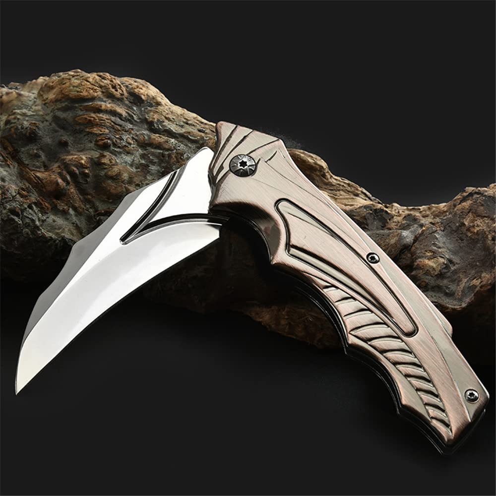 Premium Stainless Steel Folding Camping Knife with Copper Handle - Side Lock Design for Fishing, Hunting, Survival & Everyday Carry (EDC) - Ideal for Outdoor Adventures, Bushcraft & Tactical Use
