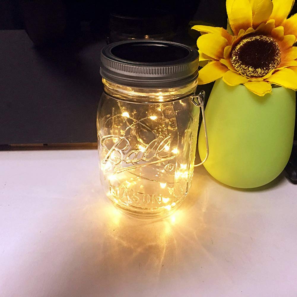 Solar Mason Jar Lights - 2 Pack Waterproof 20 LED Fairy String Lights with Jars & Hangers - Warm White Outdoor Decoration for Garden, Patio, Pathway, Wedding, Party & Christmas Decor