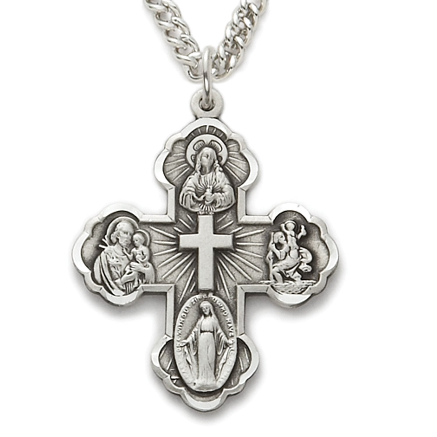 True Faith Jewelry Sterling Silver 4-Way Cross Pendant Necklace - Religious Catholic Jewelry for Women & Men - Perfect for Baptism, First Communion & Daily Wear