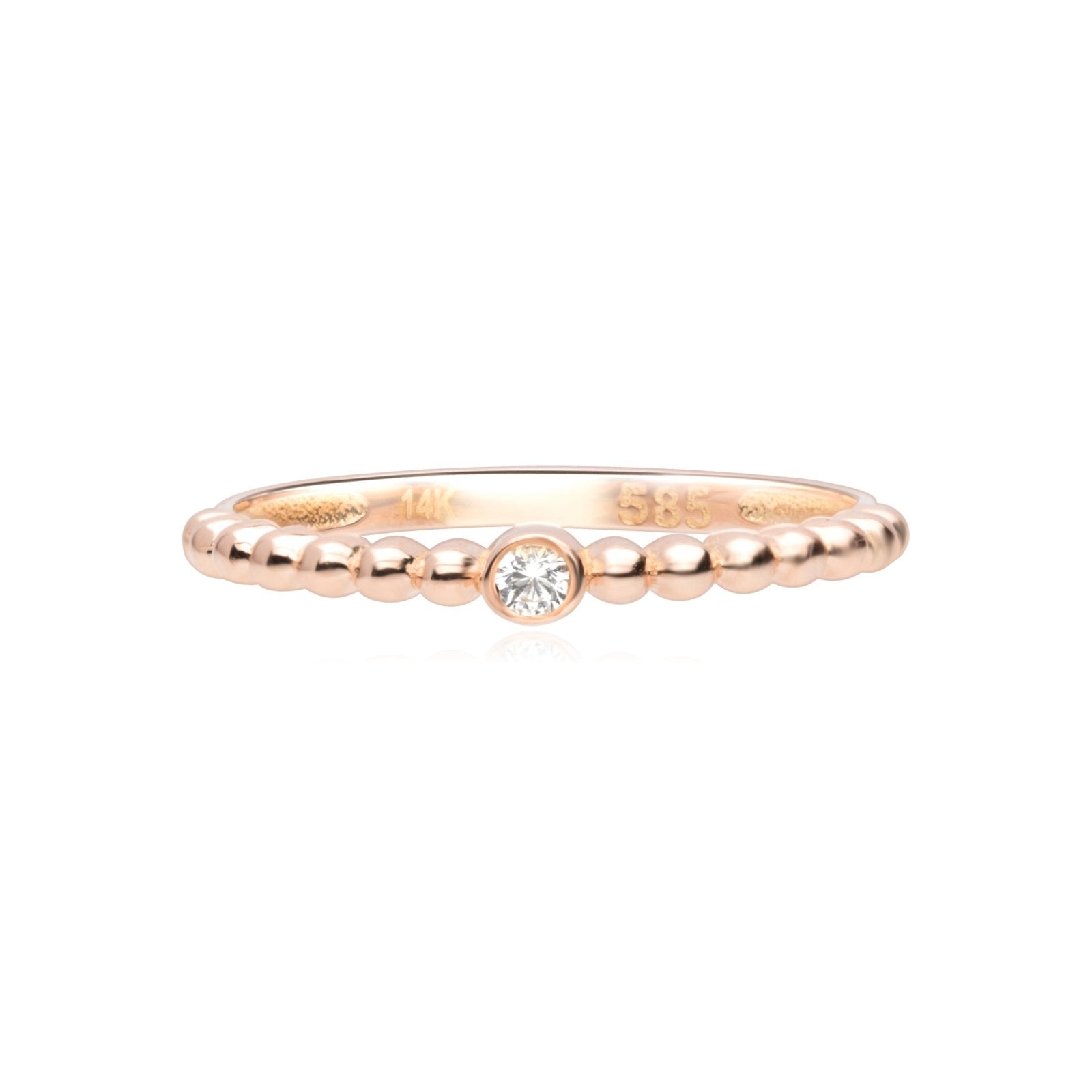 14K Rose Gold Bezel Sapphire Ring with Beaded Detailing - Elegant Jewelry for Weddings, Anniversaries & Special Occasions