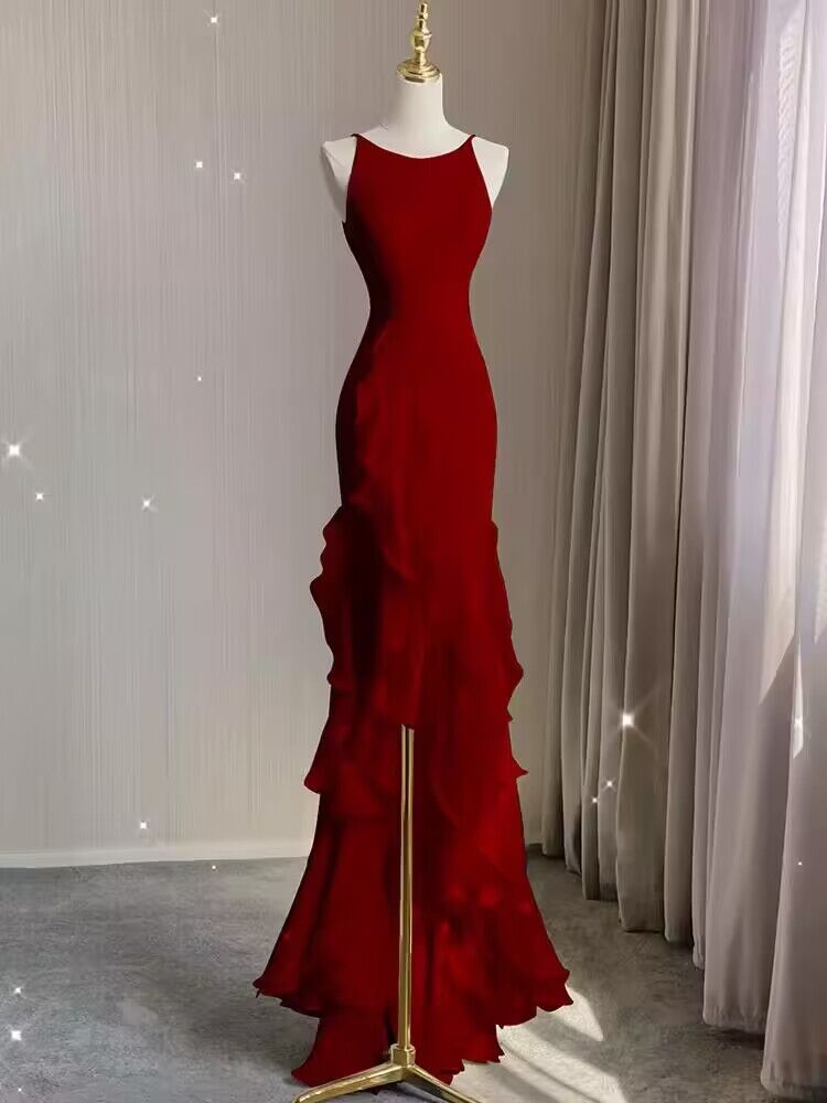 Elegant Burgundy Mermaid Ruffled Long Prom Dress J2945 - Formal Evening Gown for Homecoming, Wedding, and Special Occasions