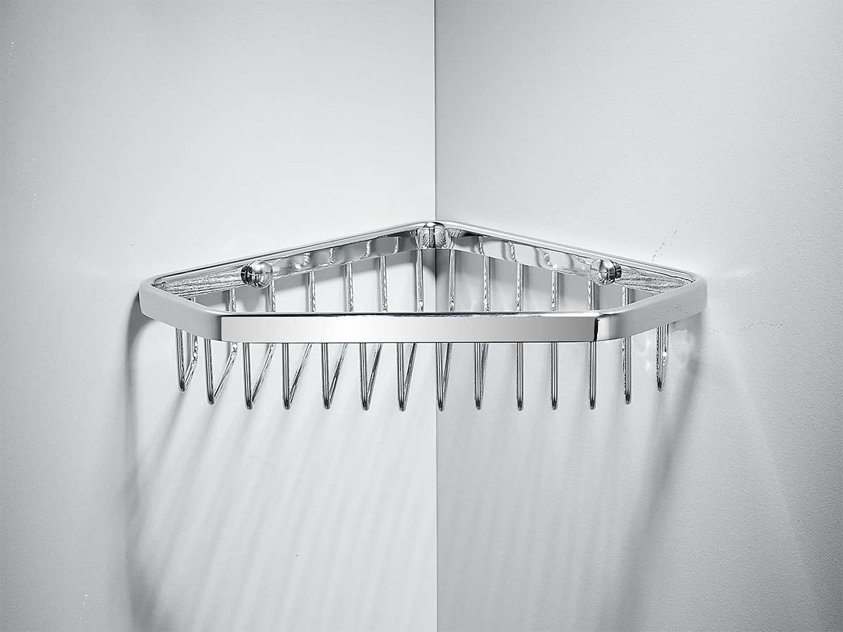 Stainless Steel Corner Shower Caddy Basket - Rustproof Shampoo Holder for Shower Wall, Bathroom Organizer Shelf with Adjustable Arms - Perfect for Small Spaces & Apartment Showers