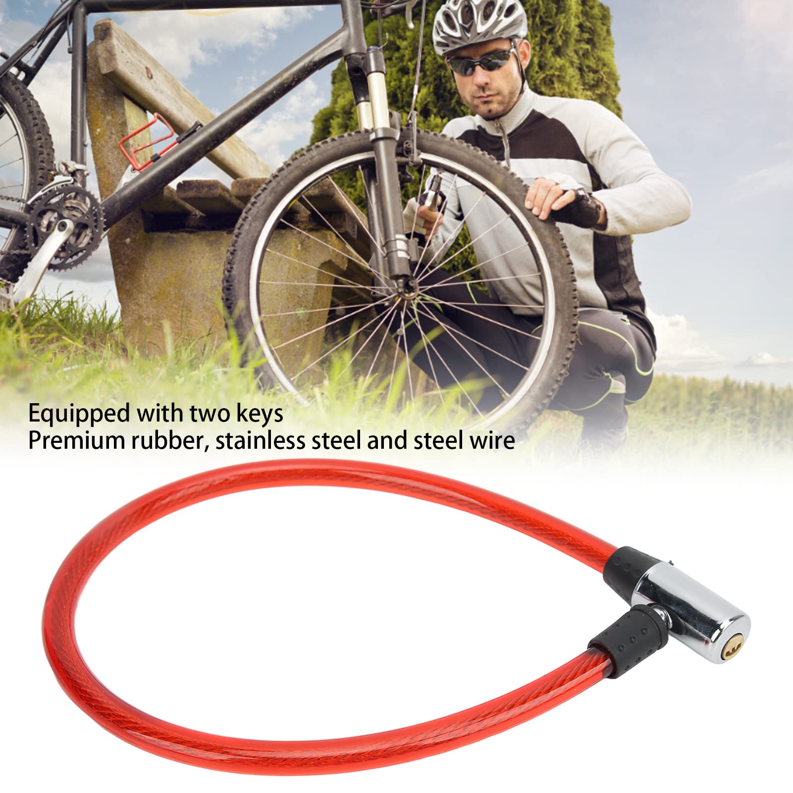 Heavy Duty Bike Lock Cable - 5ft Steel Wire Bicycle & Motorcycle Security Lock with Keys | Anti-Theft Protection for Bikes, Scooters, Gates & Fences | Outdoor Cycling, Commuting & Parking Safety (Red)