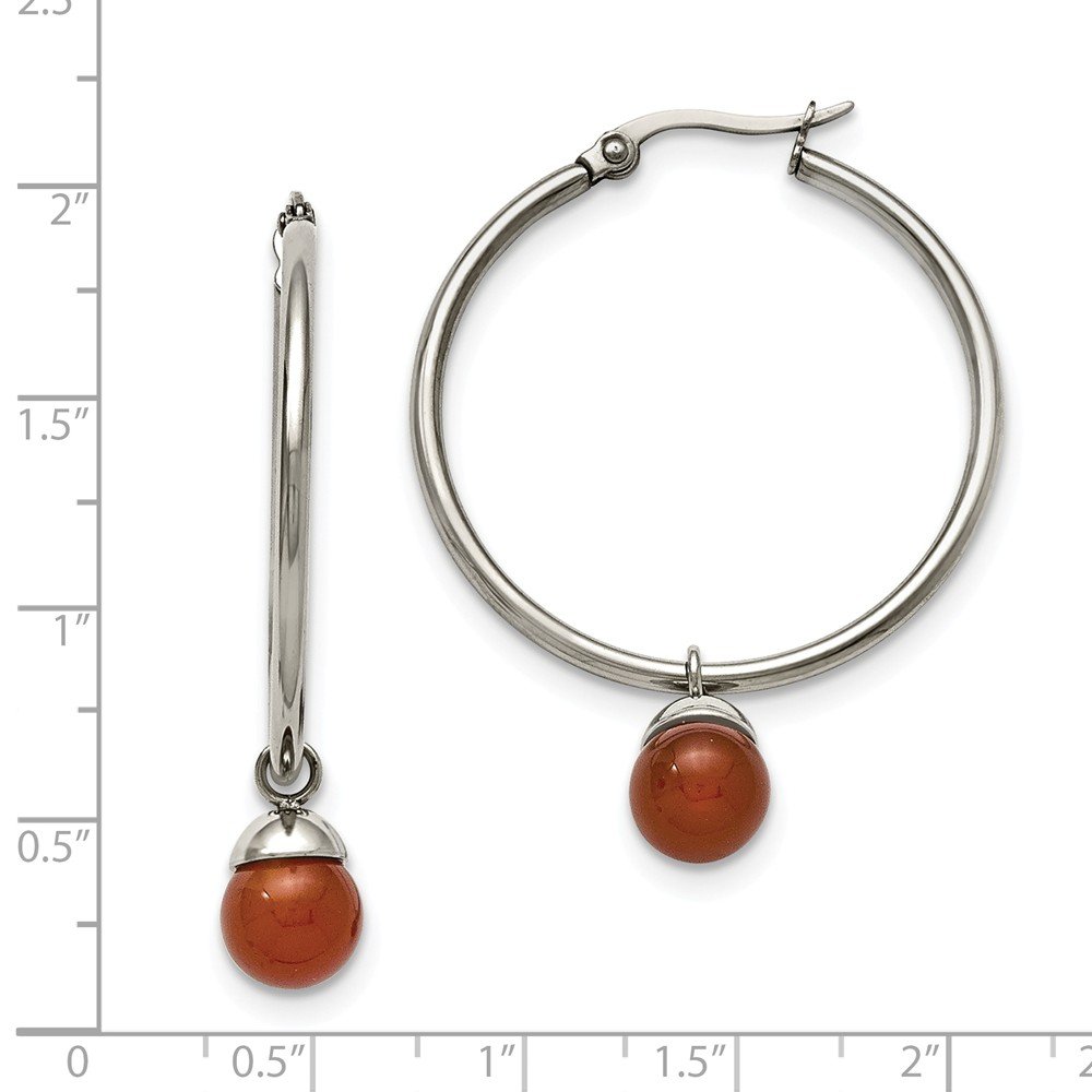 Stainless Steel Polished Hoop Earrings with Red Agate Beads | Elegant Dangle Earrings for Women | Perfect for Parties, Weddings & Everyday Wear