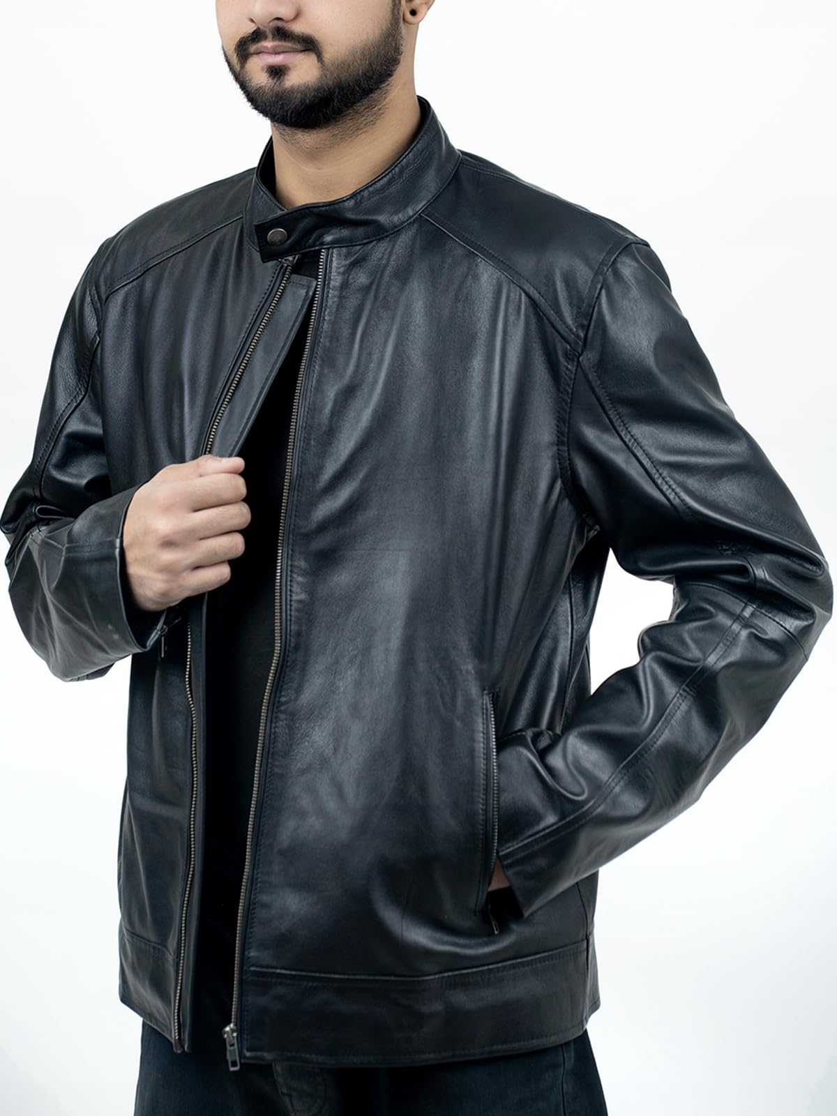 Genuine Lambskin Black Leather Jacket for Men - Premium Real Leather Biker Jacket - Stylish & Durable Outerwear for Motorcycle Riding, Casual Wear & Night Out