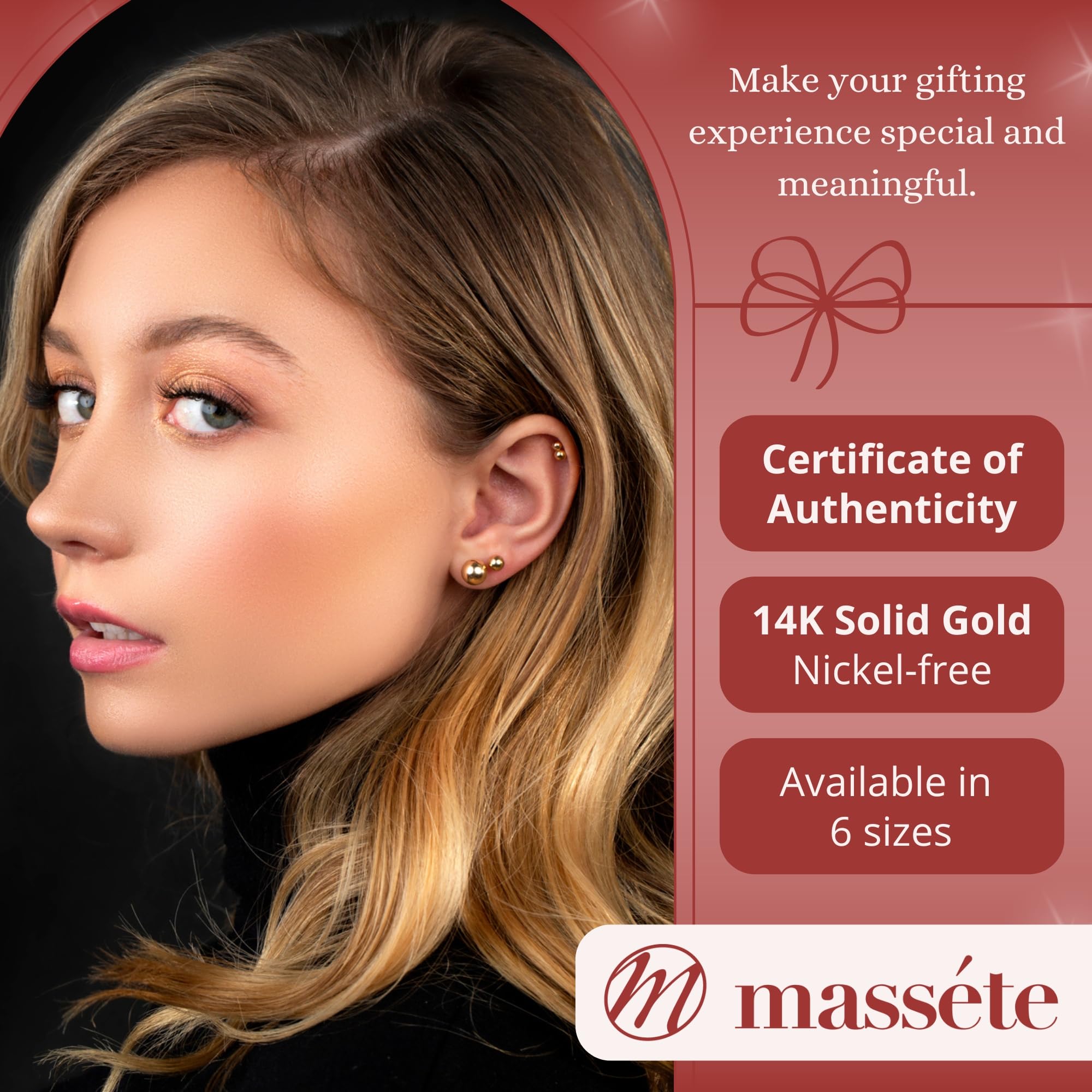 10K & 14K Gold Ball Stud Earrings for Women - Hypoallergenic Nickel Free Jewelry in White, Yellow & Rose Gold (5mm-12mm) | Perfect for Everyday Wear, Gifts & Special Occasions