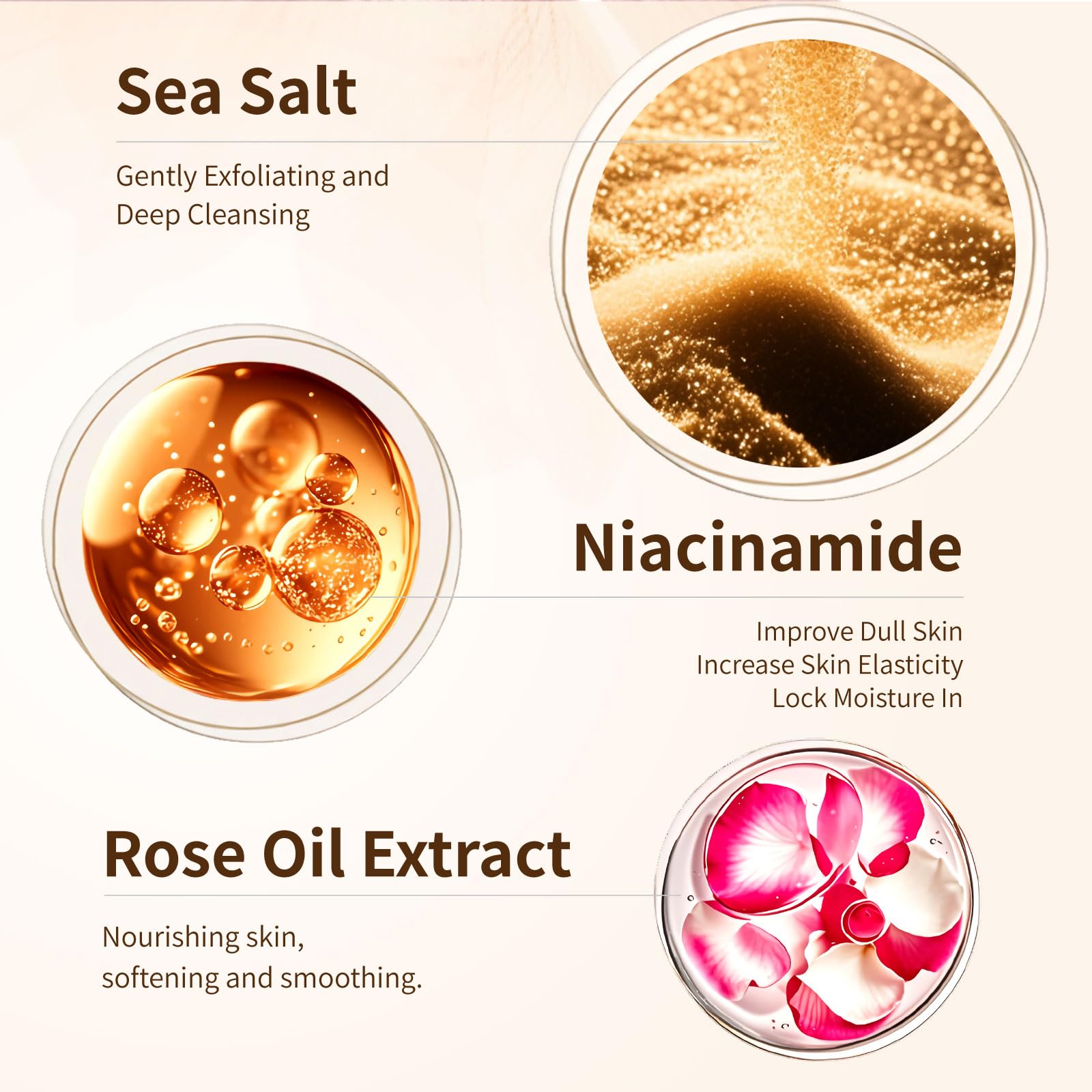 Niacinamide Exfoliating Face & Body Scrub with Rose Oil & Sea Salt - Hydrating & Smoothing Scrub for Women, Sensitive Skin Care - 8.82oz - Perfect for Valentine's Day Gifts & Daily Skincare Routine