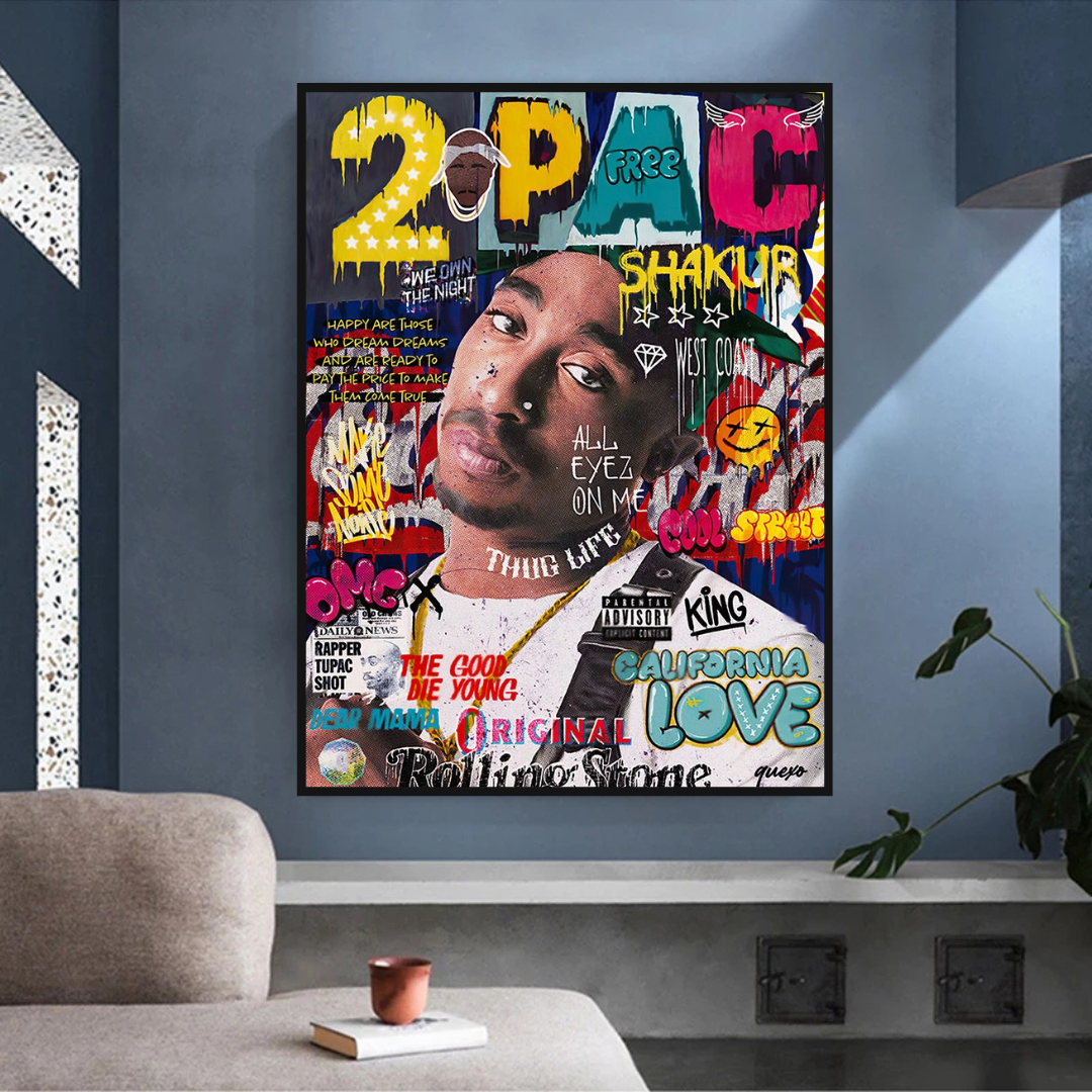 Tupac Rapper Canvas Wall Art - Unique & Vibrant Hip Hop Decor for Bedroom, Living Room & Office - Music Lover Gift Idea