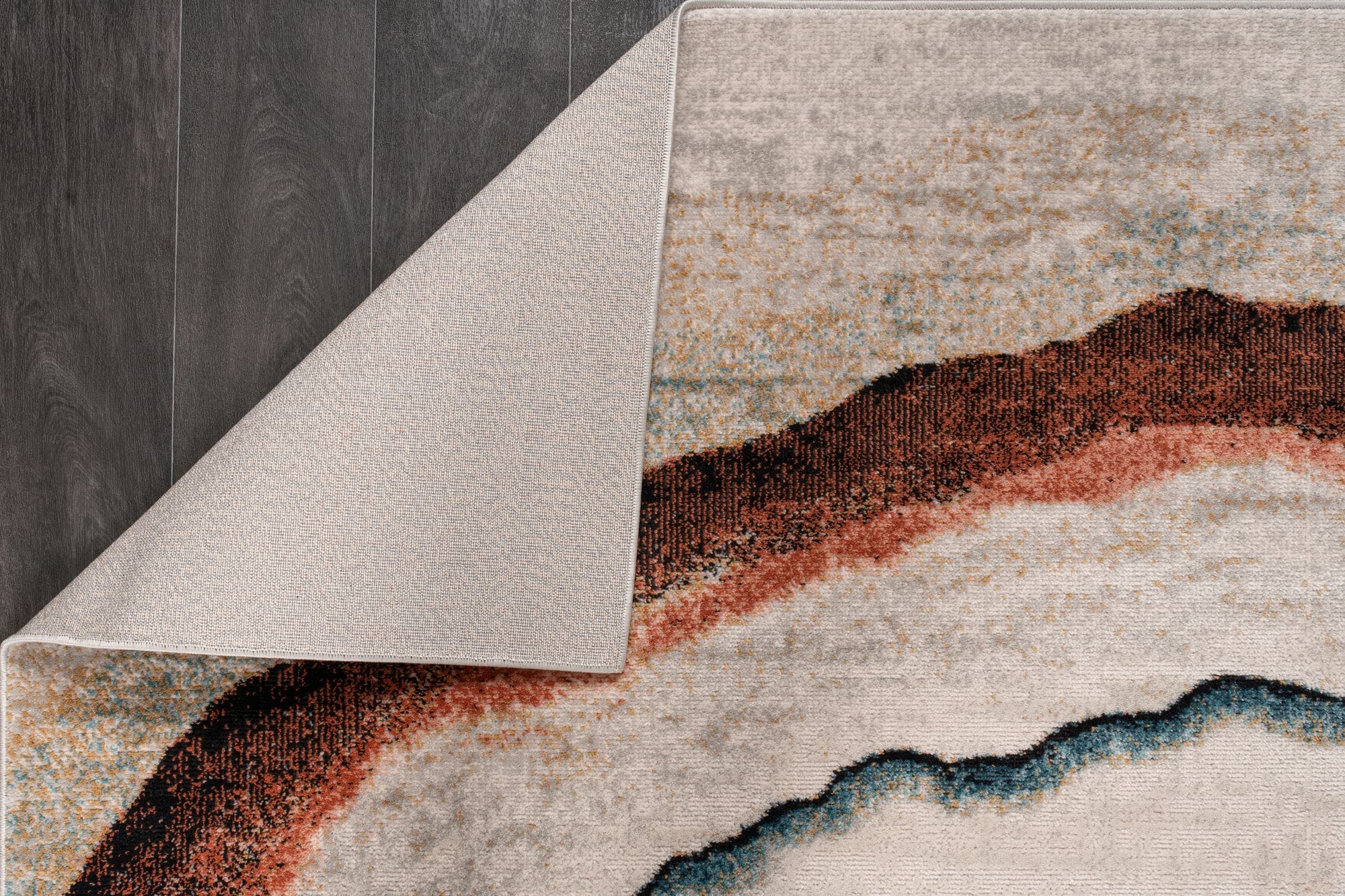 LaDole Rugs Modern Abstract Area Rug - Marble Lava Pattern in Turquoise Blue, Ivory & Red - 3x5 Feet (2'7