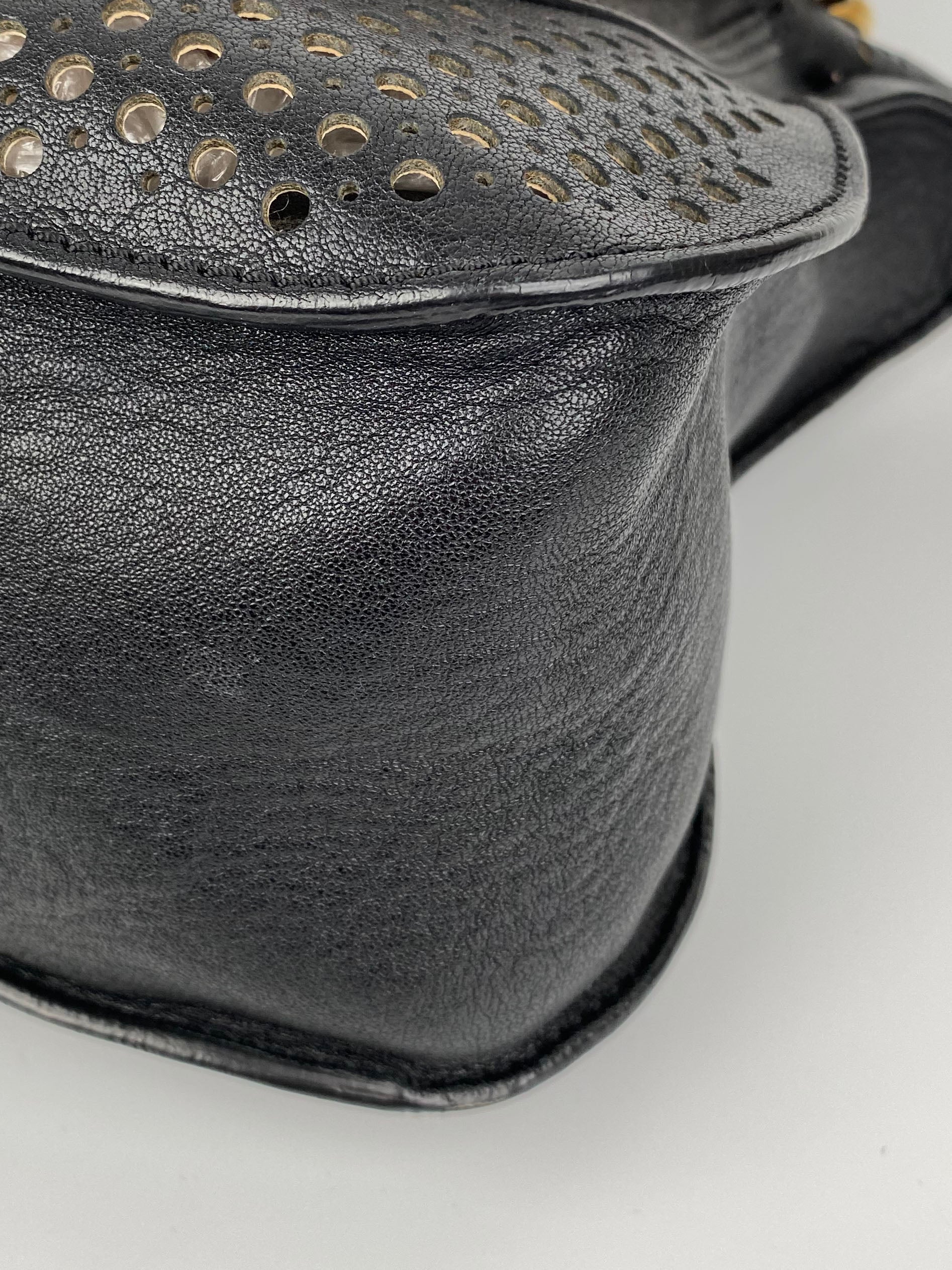 Chloe Black Marcie Perforated Leather Tote Bag for Women - Stylish Designer Handbag for Work, Travel & Everyday Use