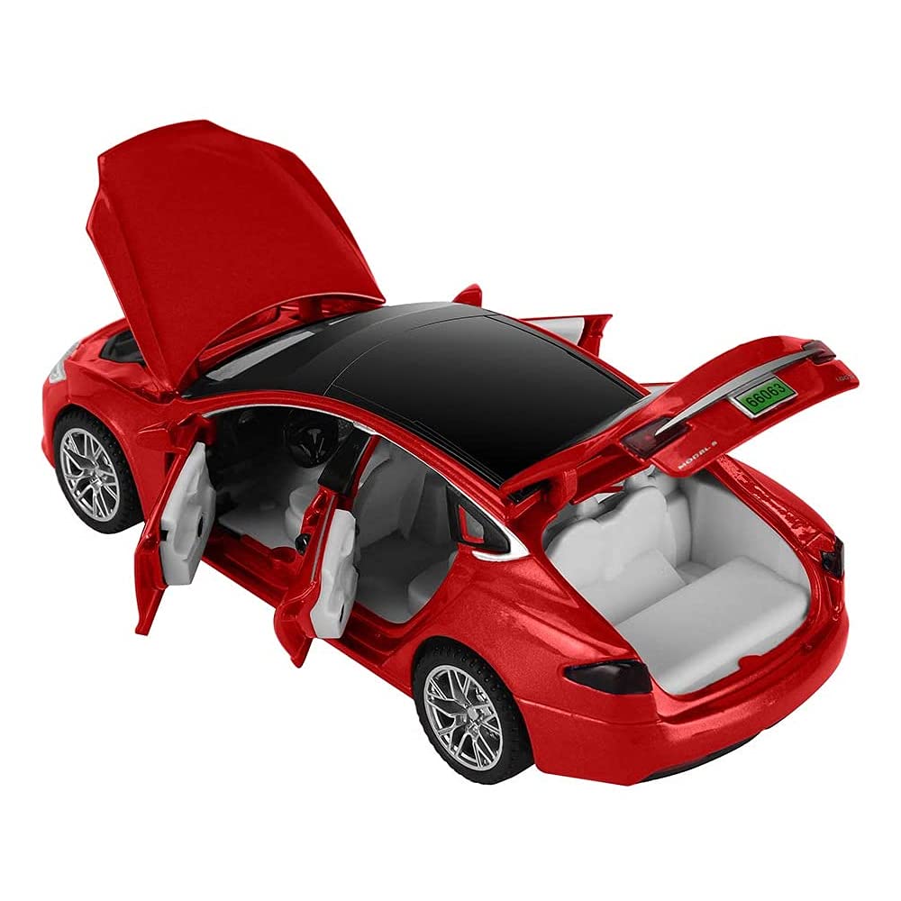 1:32 Scale Diecast Tesla Model S Alloy Toy Car with Pull Back Action, Lights & Sound - Mini Collectible Vehicle for Kids Ages 3+ | Birthday Gift, Playtime Fun, Car Enthusiast Collection