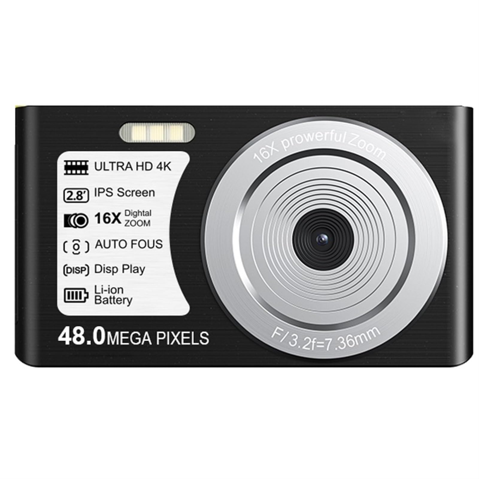 48MP Compact Digital Camera with Time Lapse & Slow Motion - 16X Auto Focus, 2.8