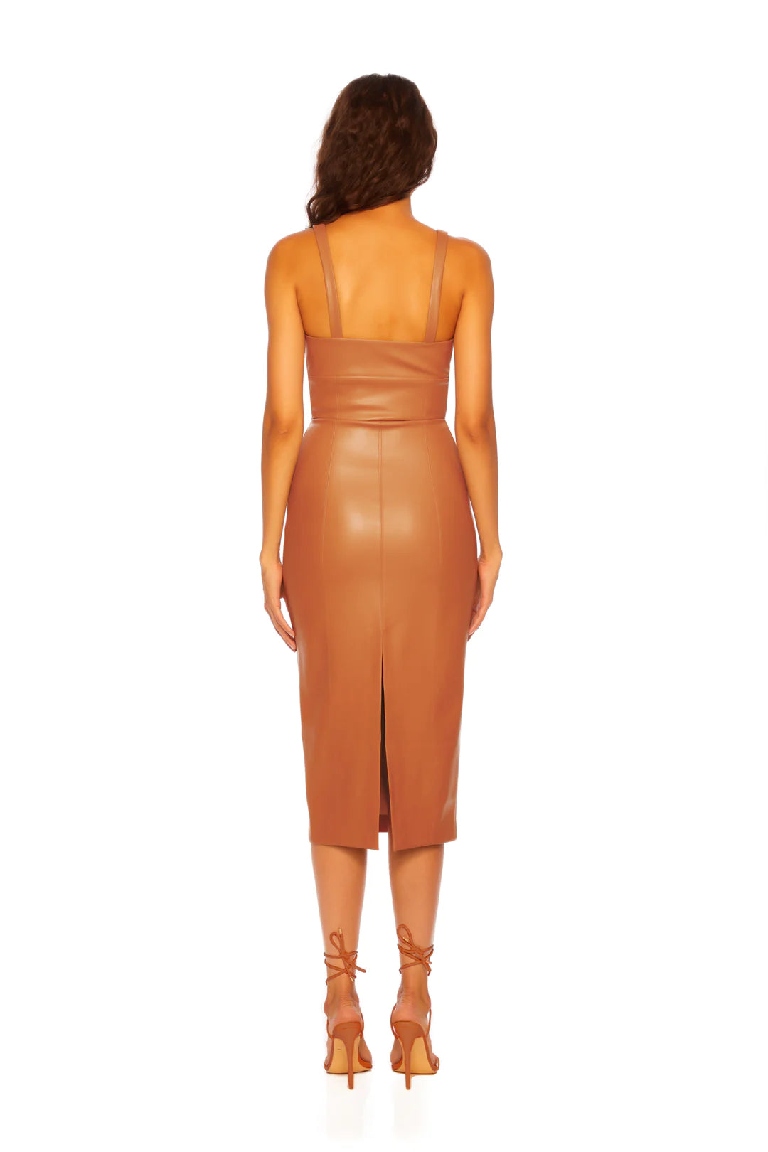 Elegant Faux Leather Midi Dress in Caramel - Perfect for Office Wear, Date Night & Fall Fashion