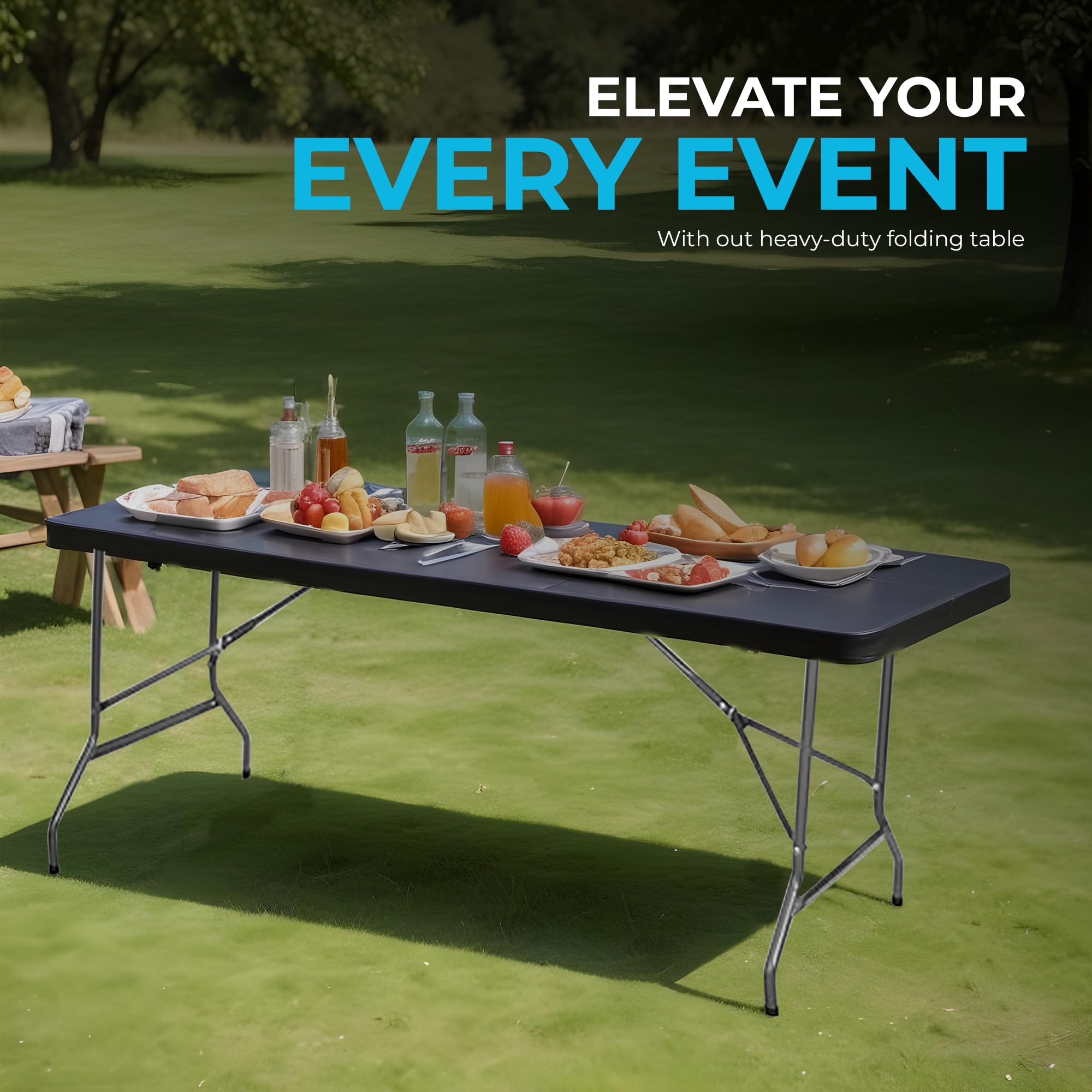 Simpli-Magic 6ft Heavy Duty Folding Table - Portable Plastic Table for Indoor & Outdoor Use with Carrying Handle & Lock - Perfect for Picnics, Parties, Camping, BBQs, Tailgating & Home Events - Black