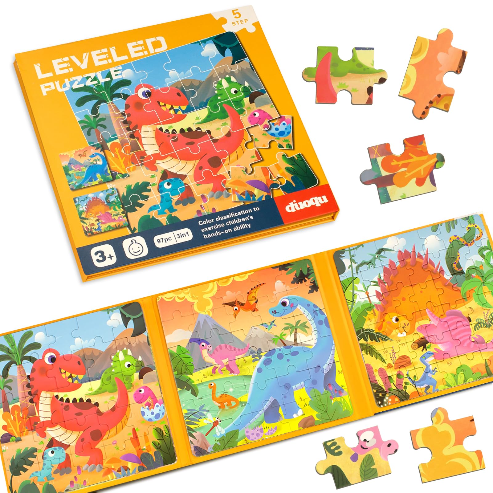 Magnetic Dinosaur Puzzle Book for Kids 3-5 | Travel & Montessori Learning Toy
