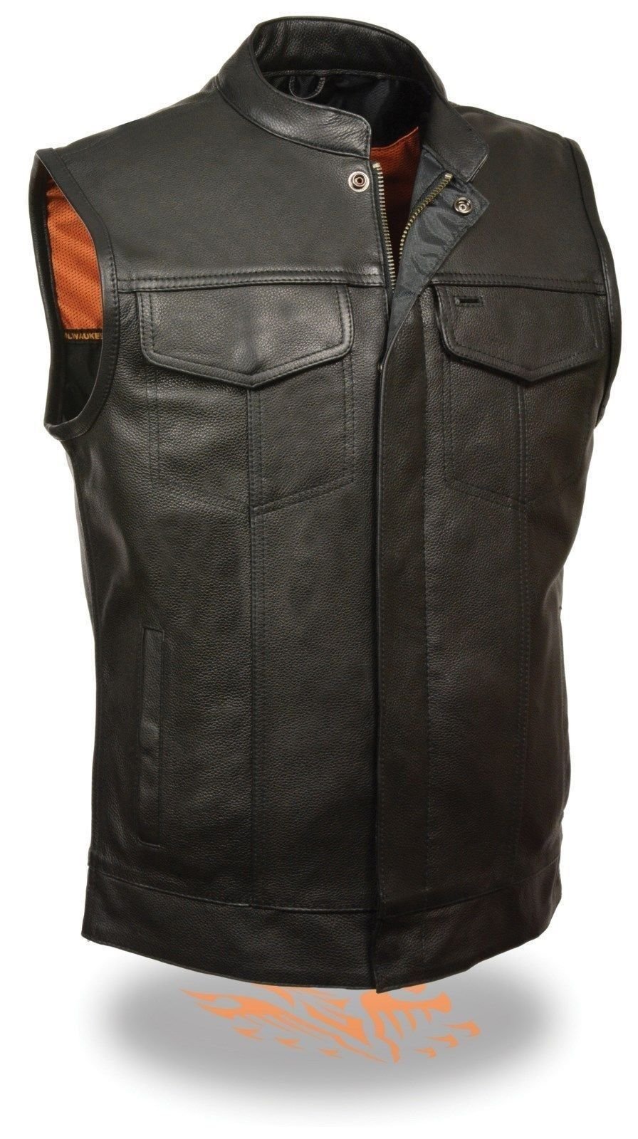 Milwaukee Men's Motorcycle Leather Vest - Biker Jacket with Gun Pockets & Zipper Closure - Sons of Anarchy Style - Perfect for Riding, Motorcycle Clubs & Casual Wear