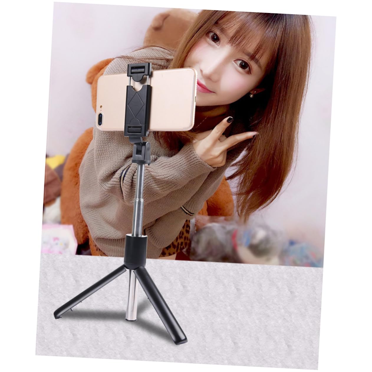 Uonlytech Universal Selfie Stick Tripod with Phone Holder - Compact & Adjustable Smartphone Tripod Stand for iPhone, Android - Perfect for Travel, Vlogging & Group Photos