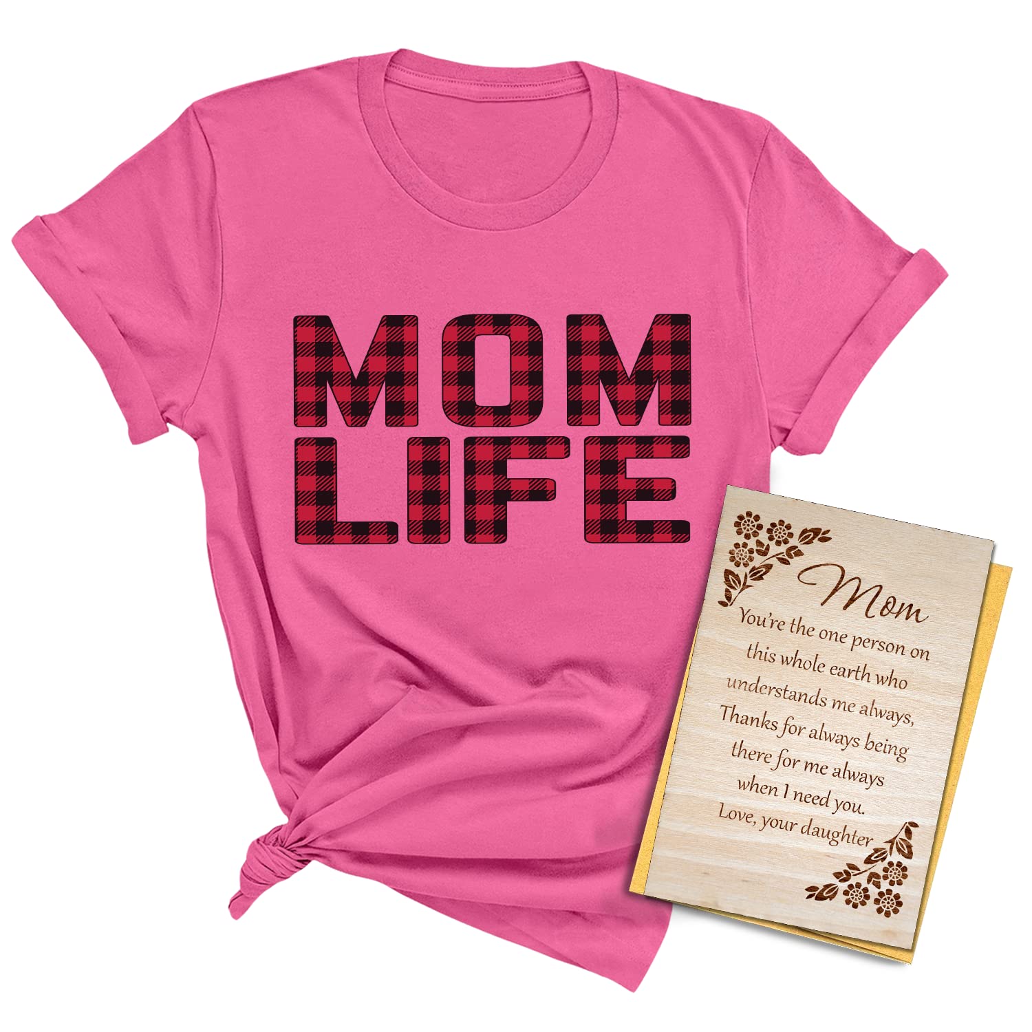 Best Mom Ever T-Shirt & Wooden Greeting Card Gift Set - Perfect Mother's Day Present from Son | Thoughtful Birthday, Christmas & Appreciation Gifts for Mom