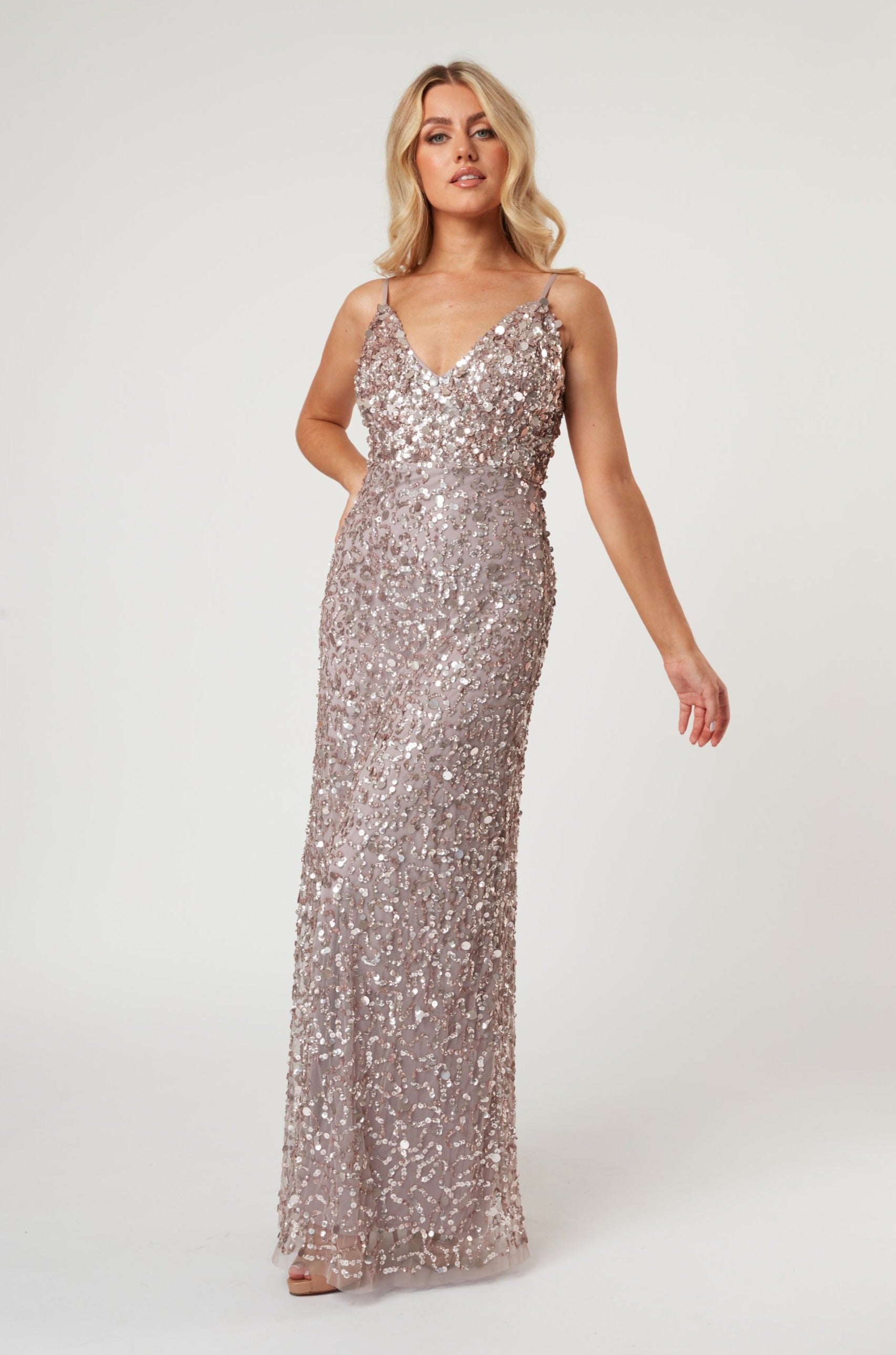 Elegant Betty Beaded Champagne Maxi Dress for Women - Perfect for Weddings, Evening Parties & Special Occasions