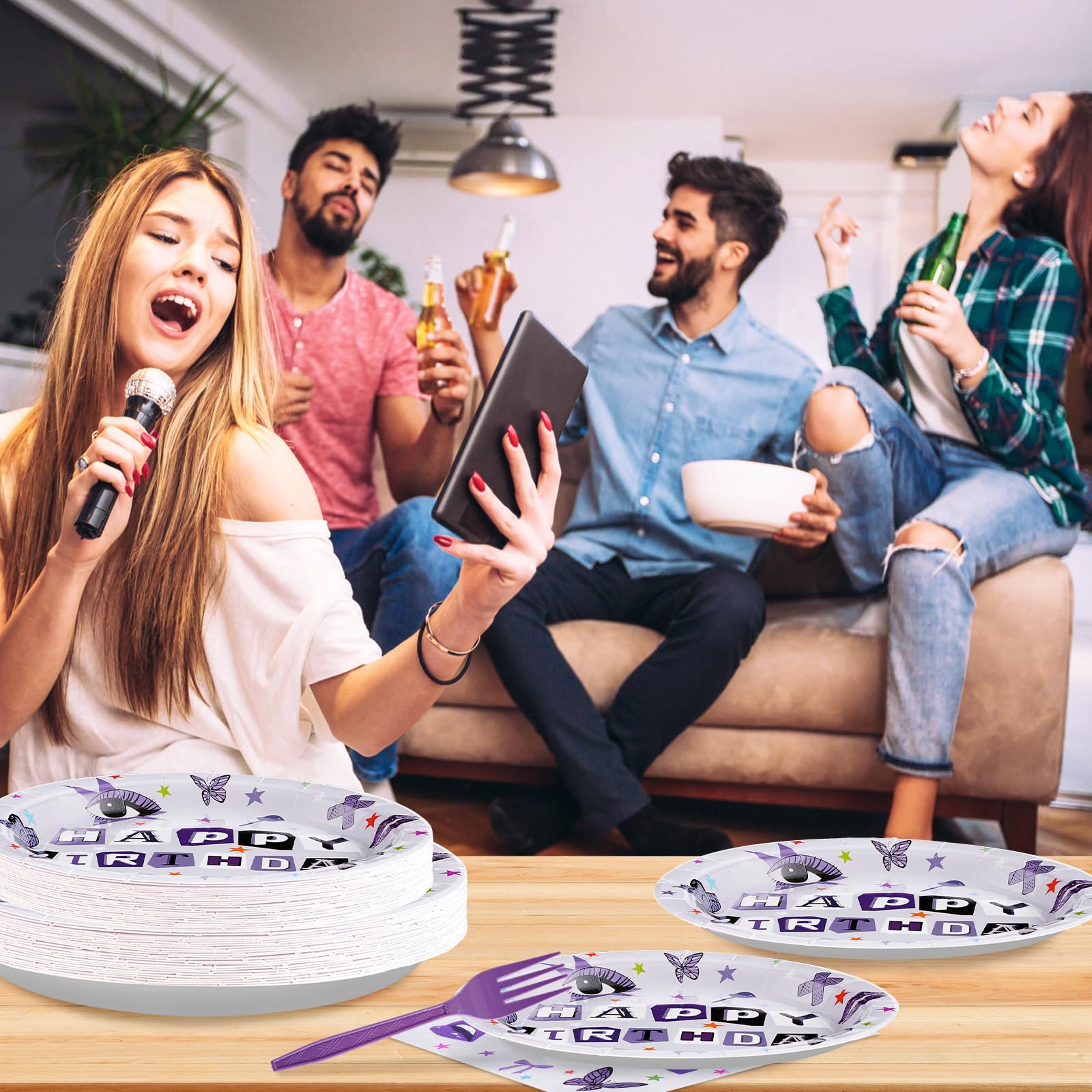 96-Pack Purple Disposable Party Plates - 350GSM Heavy Duty Paper Tableware for Birthday, Concert & Music Fan Gatherings - Perfect for Vocalist Tours, Band Parties & Themed Celebrations (Serves 24)