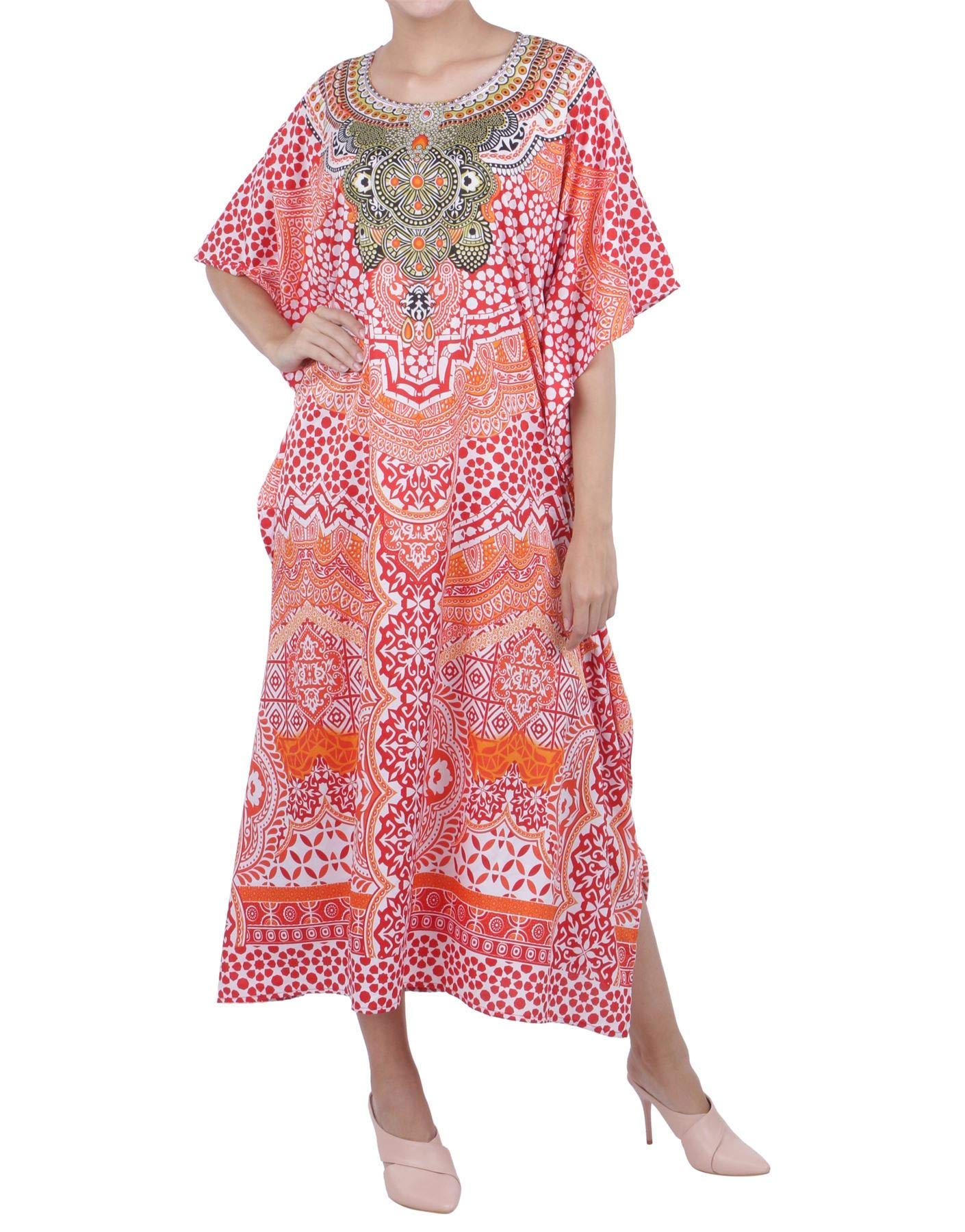 Miss Lavish London Women's Kaftan Tunic Kimono Maxi Dress - Flowy Summer Beach Cover Up Dress for Women Plus Size 0X-5X | Perfect for Vacations, Pool Parties & Boho Fashion