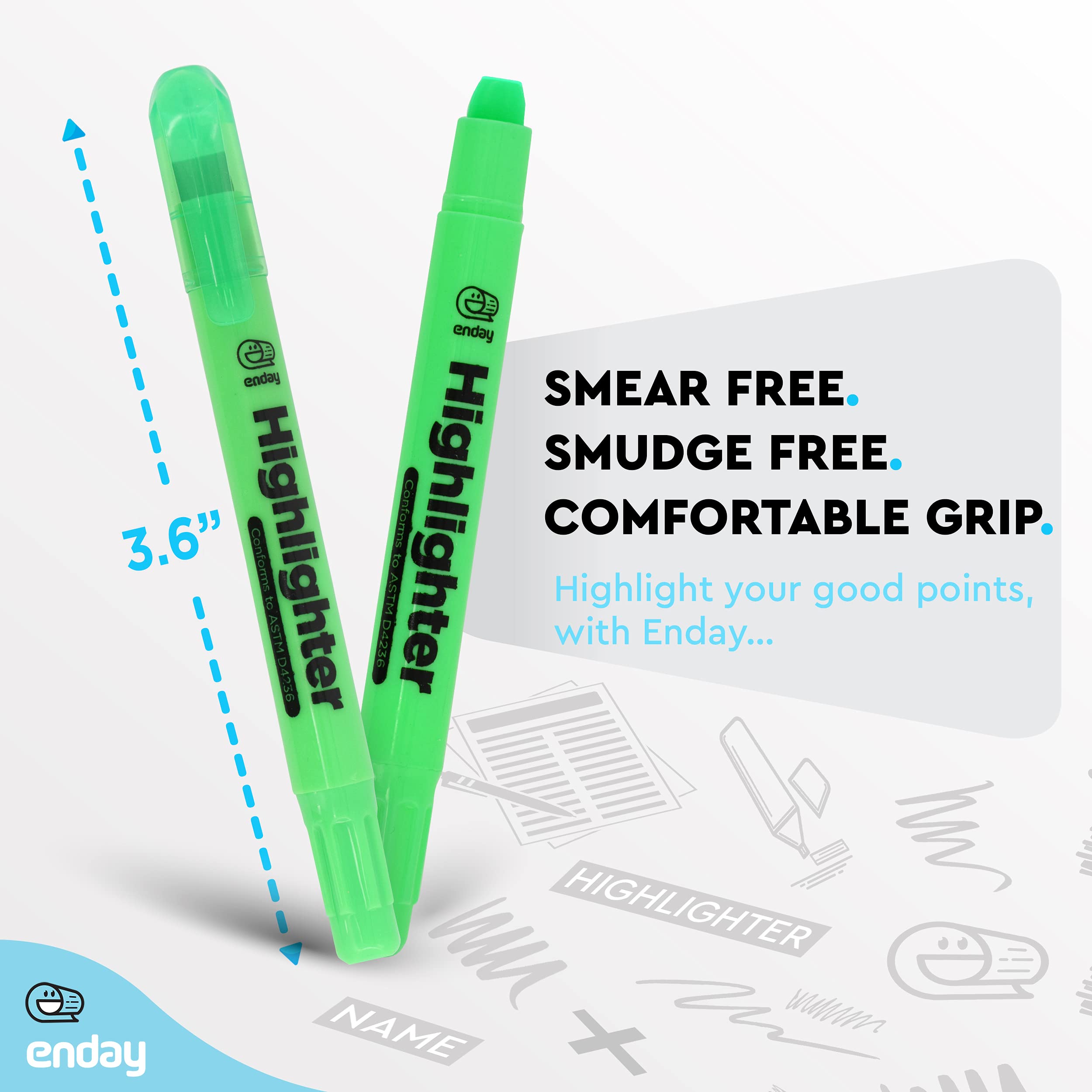 Enday Gel Highlighter Set - 144 Packs of 3 (432 Total) Non-Bleed Fluorescent Highlighters in Yellow, Pink, Green & Multicolor - Perfect for Bible Journaling, School Notes & Office Use