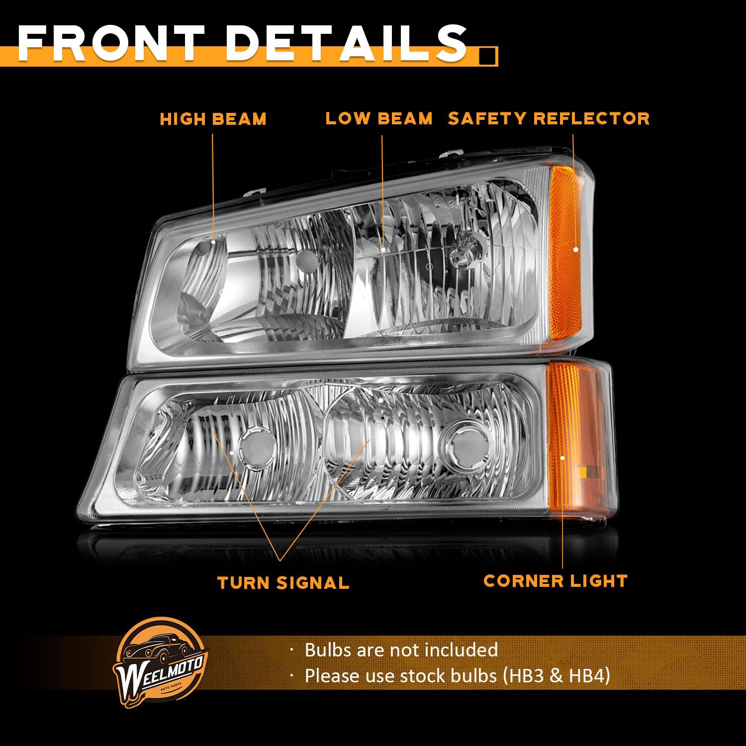 Chevy Silverado Headlights 2003-2007 - Chrome Amber for Avalanche Pickup - Perfect for Night Driving