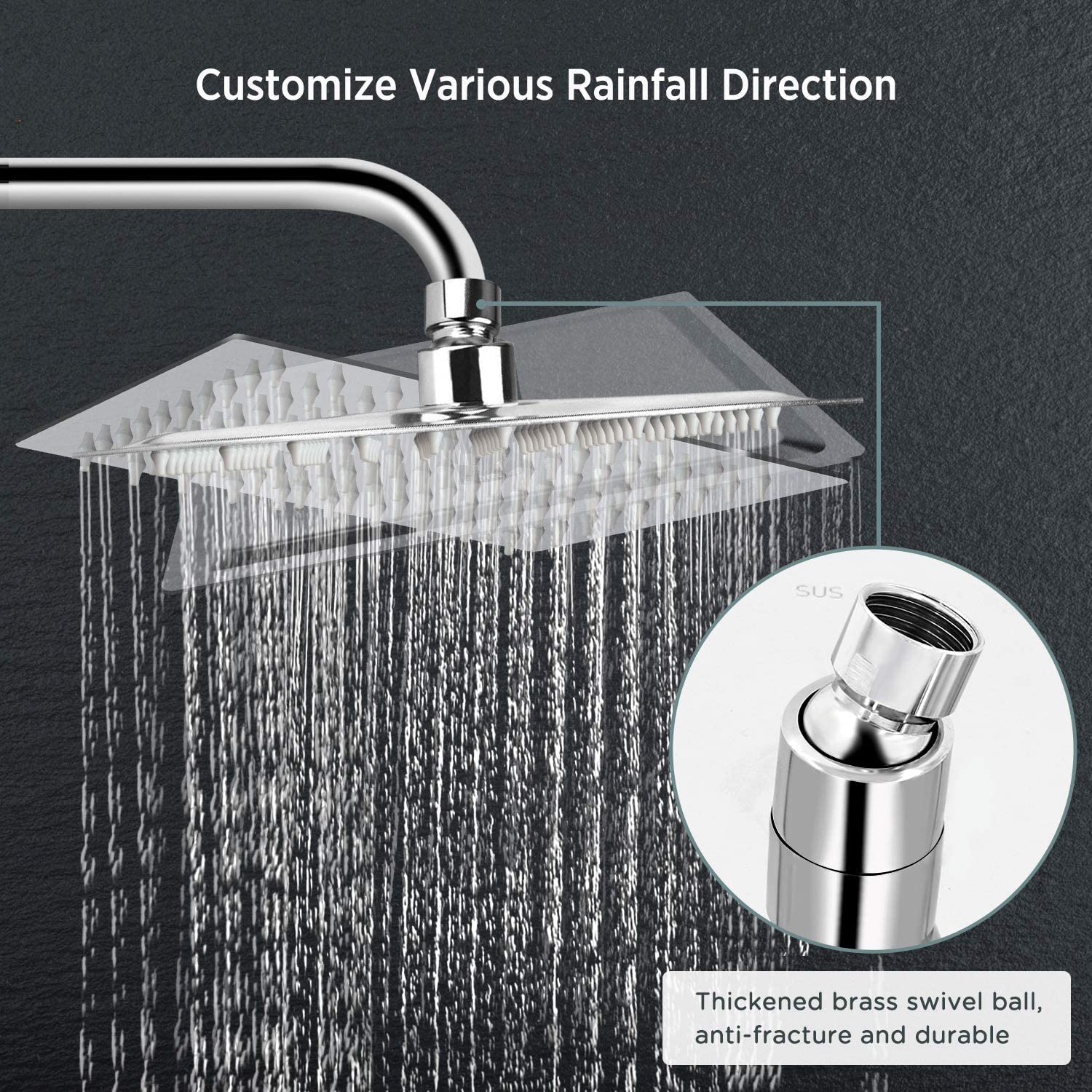 Gesto 12 Inch Square Shower Head - 304 Stainless Steel Rain Shower Head with 360° Rotation - Chrome Finish Overhead Shower for Bathroom - Perfect for Spa-Like Relaxation and Modern Bathroom Upgrade
