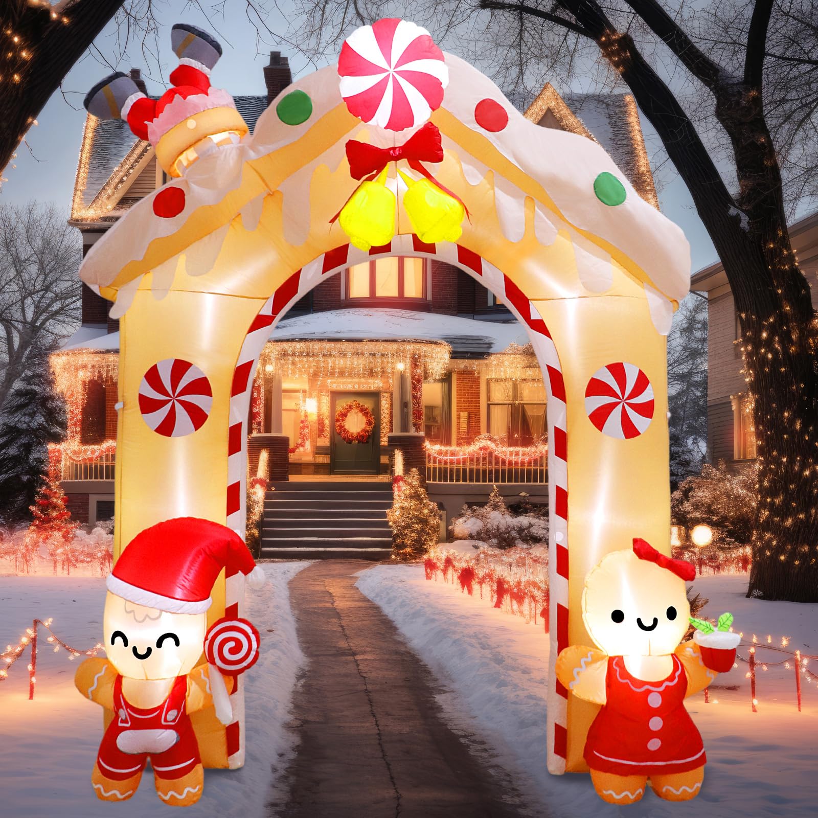 10FT Christmas Inflatable Gingerbread Man Archway - LED Outdoor Holiday Yard Decor for Xmas, Halloween, Parties & Home Decoration | Perfect for Front Lawn, Garden, Backyard & Seasonal Celebrations