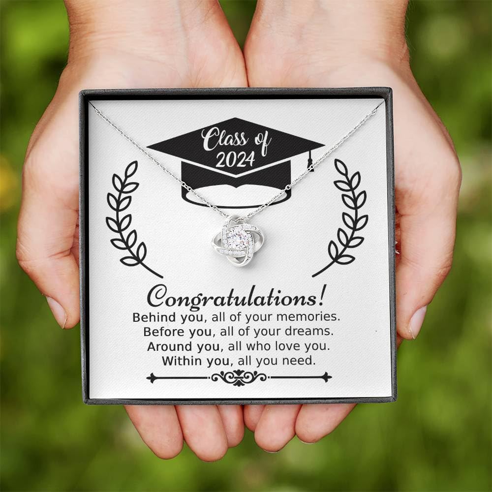 Class of 2024 Graduation Necklace - Two-Tone Love Knot Pendant Jewelry Gift for High School & College Graduates | Thoughtful Present for Women | Perfect for Commencement Ceremonies & Graduation Parties