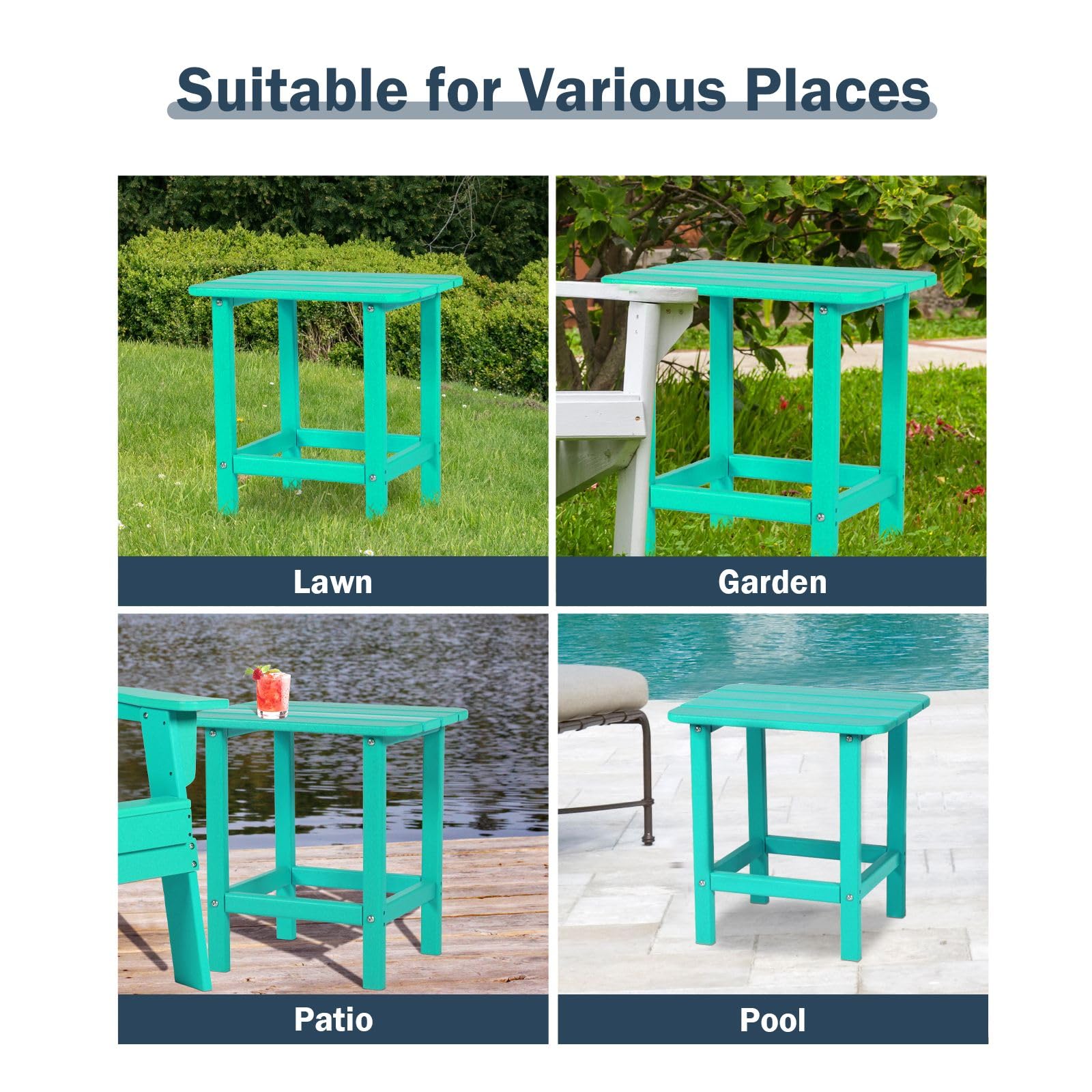 Aoodor 19'' Adirondack Side Table - Outdoor Rectangular HDPE End Table with Weatherproof & Low Maintenance Design - Perfect for Patio, Deck, Poolside & Garden Use in Aruba