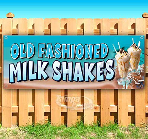 Vintage Style Milk Shakes Banner 13 oz - Heavy-Duty Vinyl Single-Sided Sign with Metal Grommets for Bars, Restaurants & Retro Decor