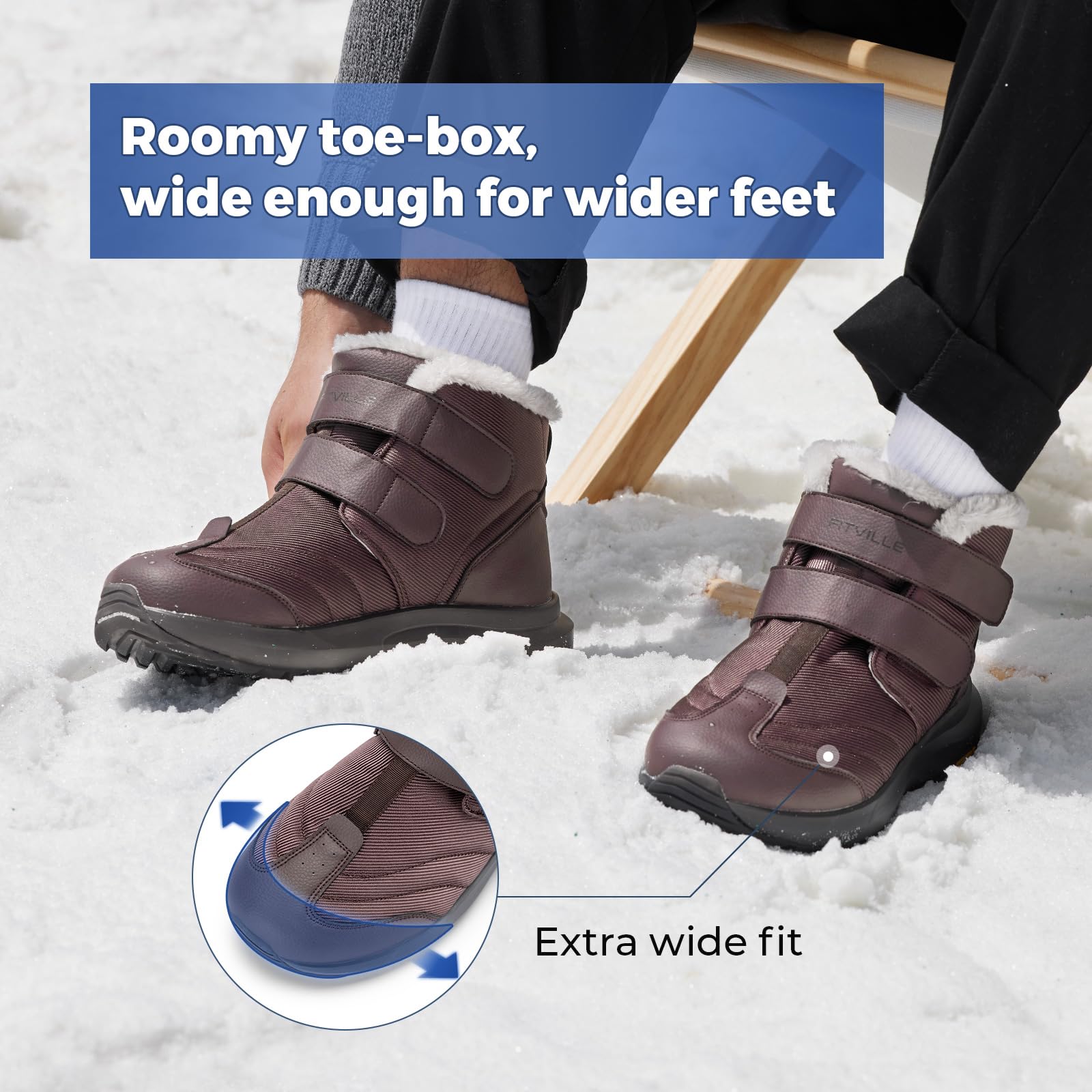 FitVille Men's Extra Wide Snow Boots - Waterproof Insulated Winter Boots for Outdoor Activities, Lightweight Wide Width Hiking & Snow Boots for Men - Perfect for Hiking, Camping, and Cold Weather Adventures