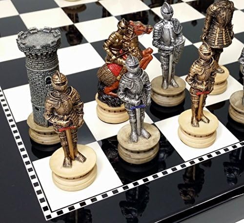 Medieval Crusades Themed Gold & Silver Warrior Knights Chess Set with 15