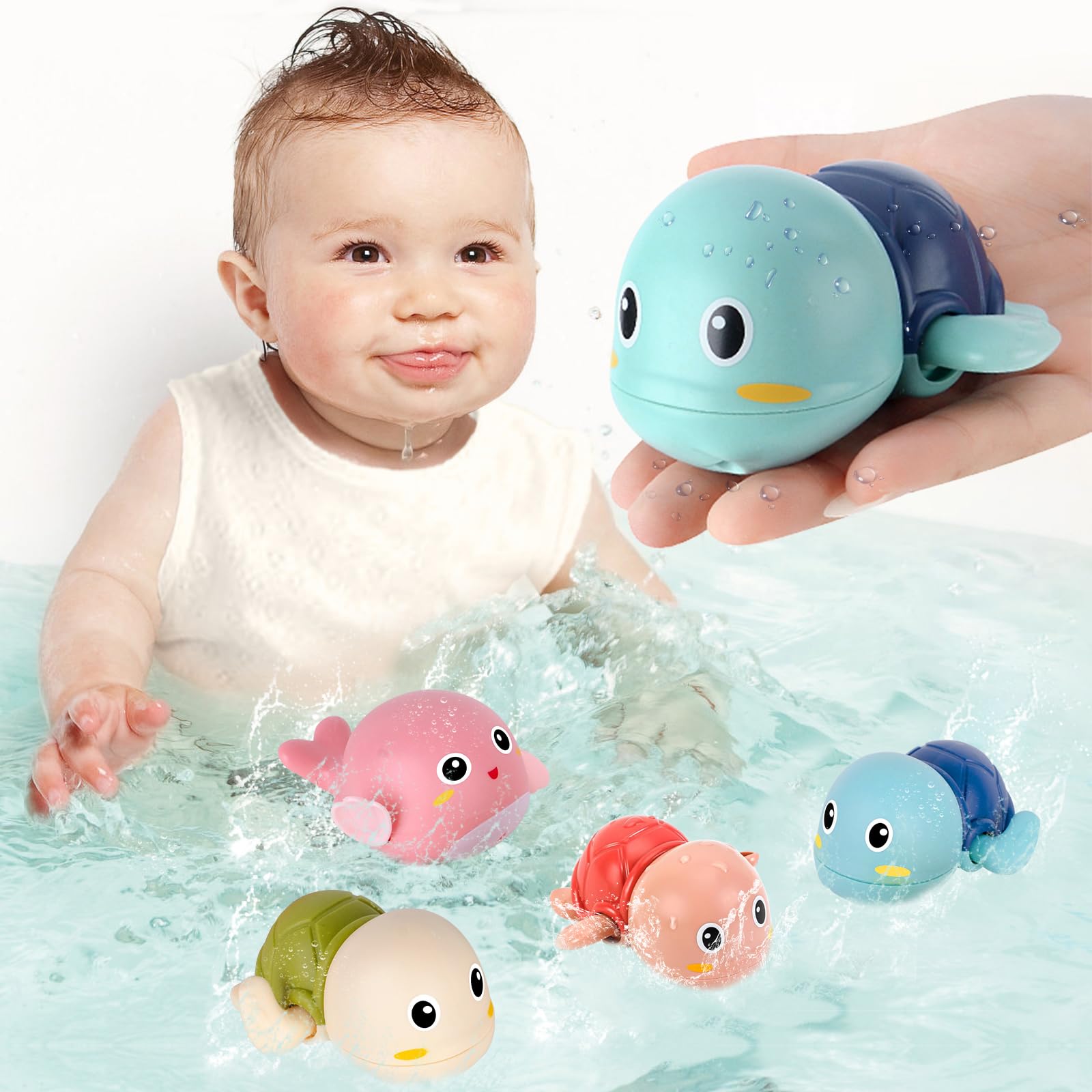 **4 Pack Baby Bath Toys for Toddlers 1-3 Years - Floating Wind-up Swimming Pool Toys, Bathtub & Beach Water Play Set for Kids Boys Girls - Perfect Christmas Gift for Ages 1-6 (Great for Bathtime Fun, Pool Parties & Beach Adventures)**