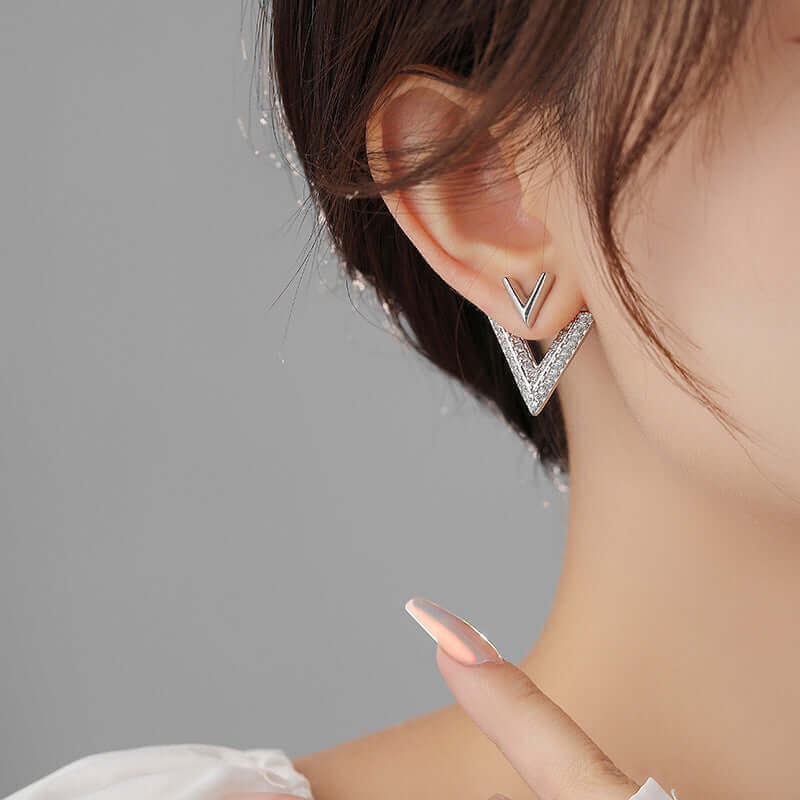 2-Way Essential V-Shaped Chevron Front & Back Ear Jacket Earrings | EH96 | Perfect for Parties, Weddings & Everyday Fashion Accessories