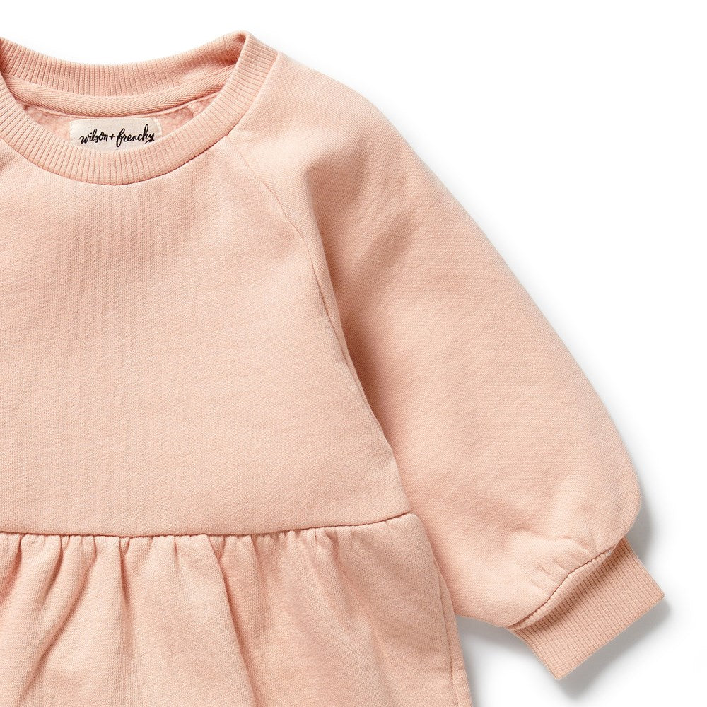 Blush Pink Organic Terry Sweat Dress for Women | Soft Lounge Dress for Relaxing at Home | Cozy Casual Wear for Yoga, Running Errands & Weekend Outings