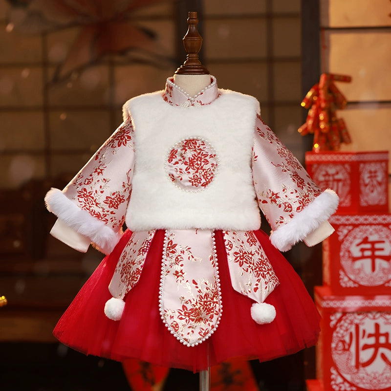 Luxury Embroidered Winter Christmas Dress for Girls - Elegant Princess Birthday Party Gown | Perfect for Holiday Celebrations, Festive Gatherings & Special Occasions