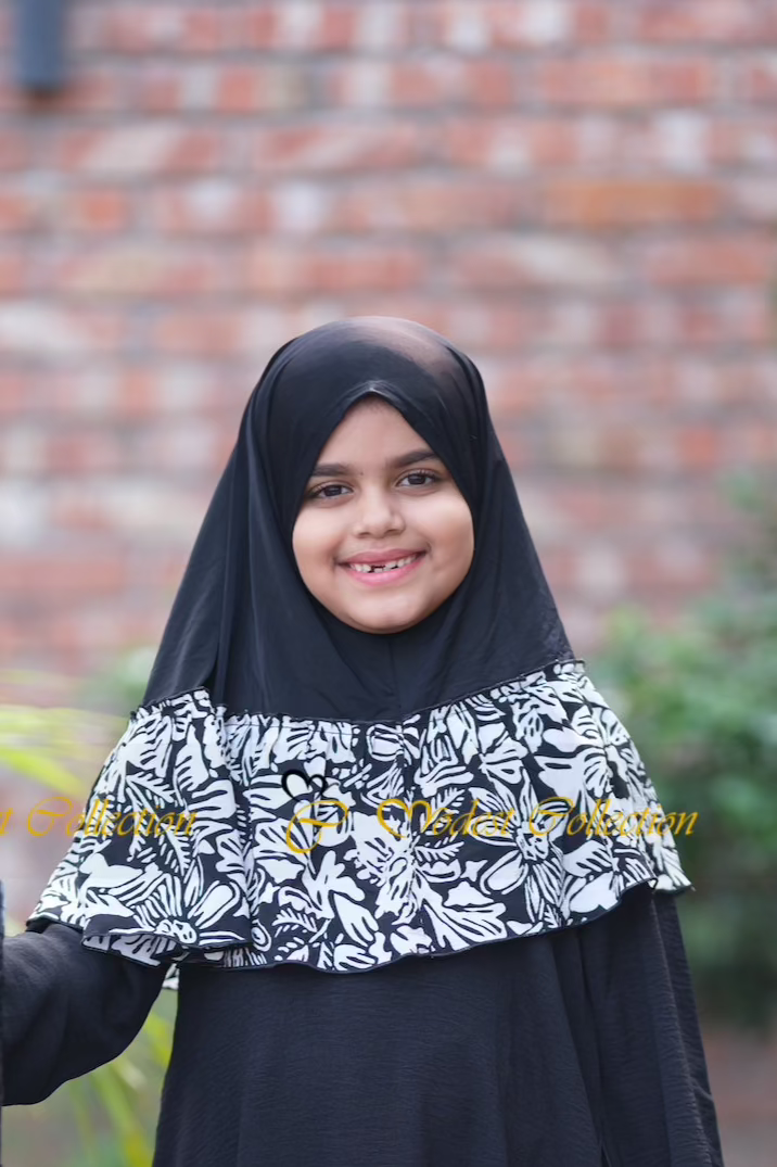 Baby Hijab - Soft Printed Black Cotton Headscarf for Muslim Girls | Perfect for Prayer, Daily Wear & Special Occasions