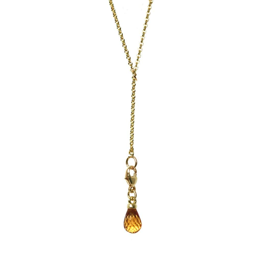 14K Yellow Gold and Natural Citrine Gemstone Lariat Necklace - Elegant Jewelry Gift for Women, Mom, Daughter, Girlfriend, Wife - Perfect for Birthday, Anniversary, Valentine's Day & Special Occasions