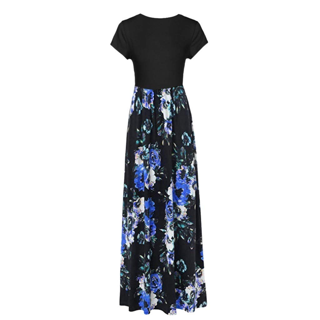 Women's Floral Print Boho Maxi Dress - Loose Casual Short Sleeve Long Sundress for Beach, Vacation & Summer Outfits | Perfect for Travel, Date Night & Boho Fashion