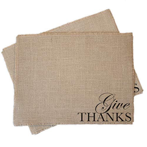 Give Thanks Burlap Placemats - Set of 2 Rustic Thanksgiving Table Decor for Farmhouse Dining & Holiday Gatherings