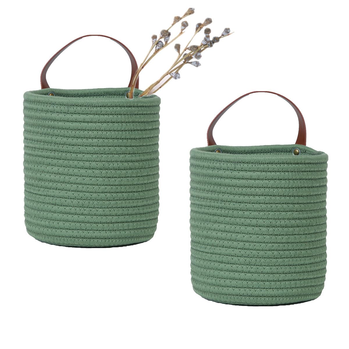 2-Pack Small Hanging Basket with Handle - Cotton Rope Wall Storage Baskets for Home Organization, 6.3