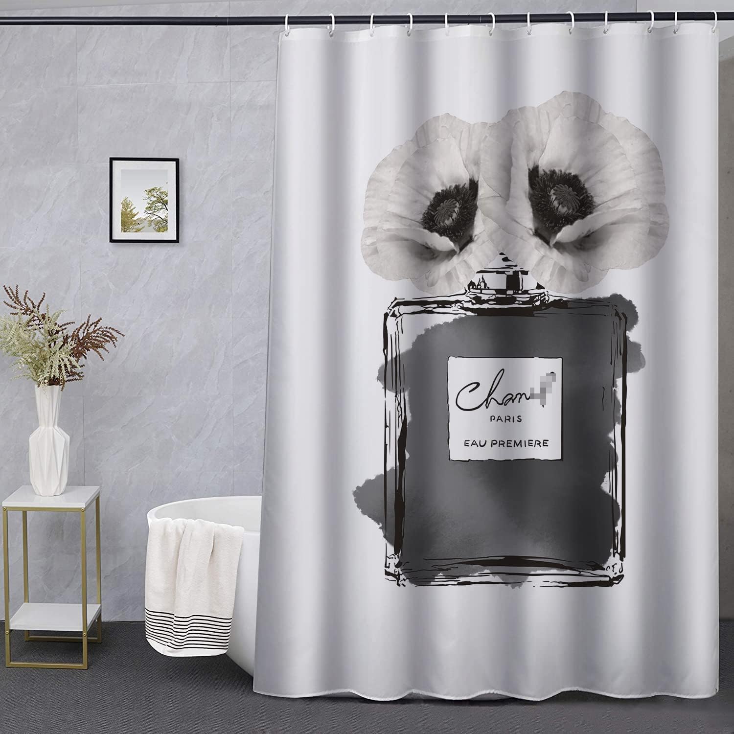 Luxury White Floral Shower Curtain - Waterproof Polyester Fabric Bathroom Decor with 12 Hooks, 72x72 Inches - Elegant Girly Design for Modern Bathrooms, Perfect for Home Spa & Relaxation