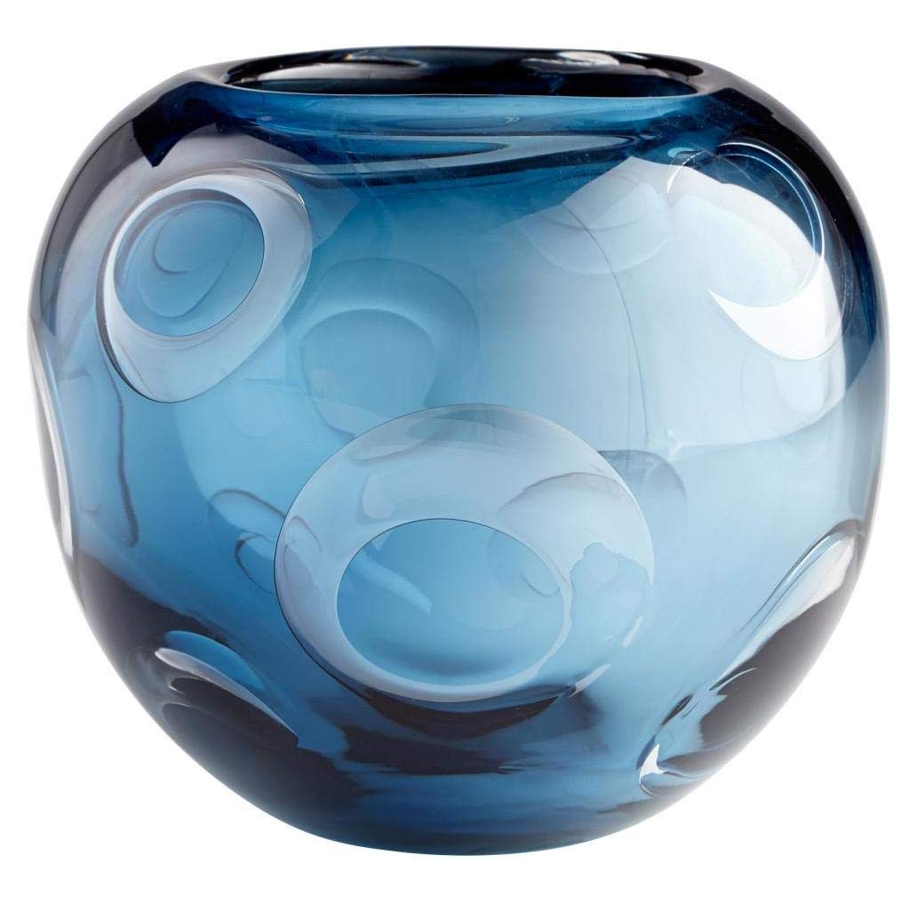Blue Electra 7 Inch Tall Glass Vase - Elegant Home Decor for Flowers, Centerpieces & Wedding Decorations